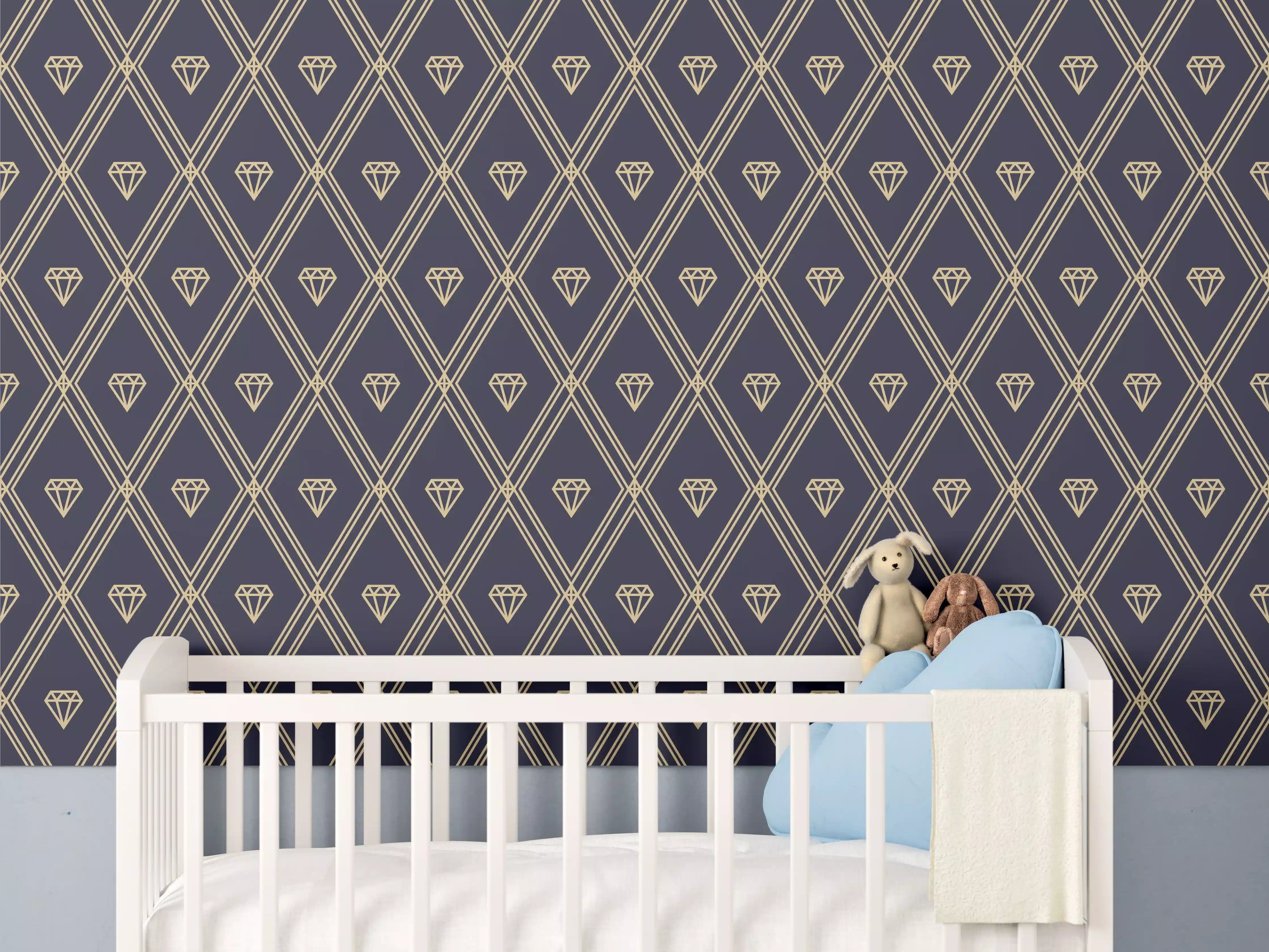 Babyzimmer Wandgestaltung - Elegantes Dunkelblau Diagonalmuster