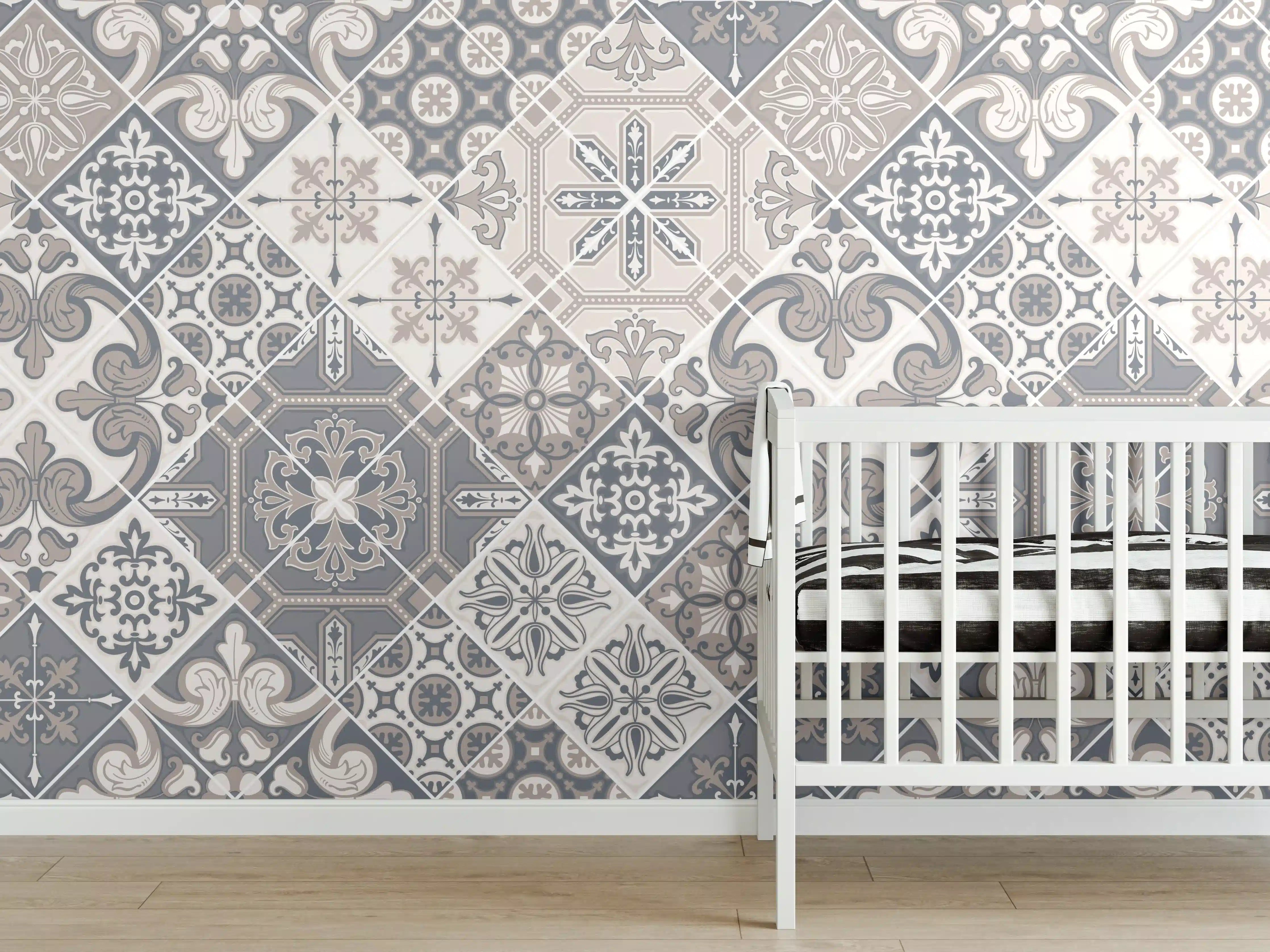 Babyzimmer Wandgestaltung - Elegantes Grau-Weiß Mosaikmuster