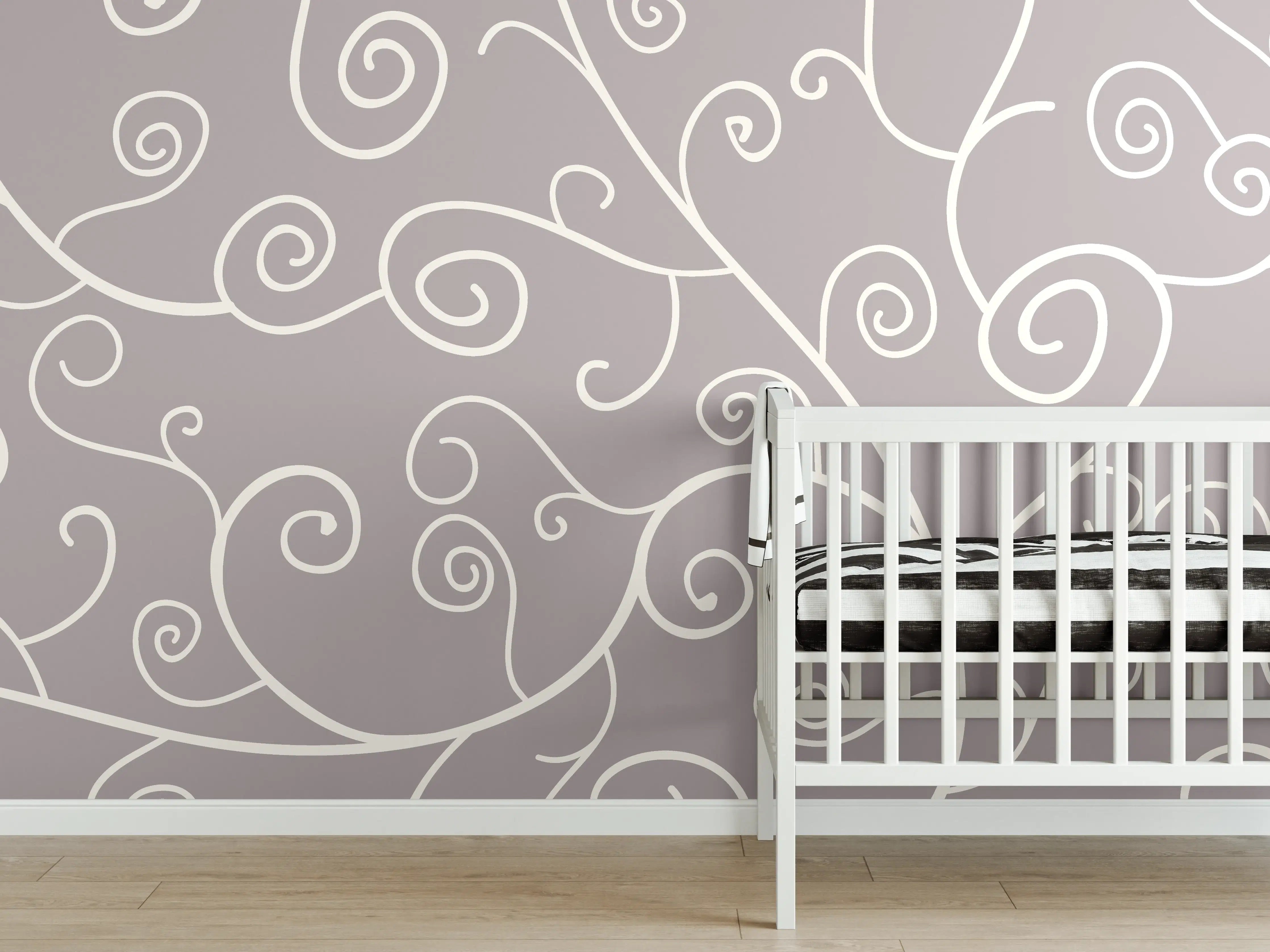 Babyzimmer Wandgestaltung - Elegantes Grau-Weiß Swirl Muster