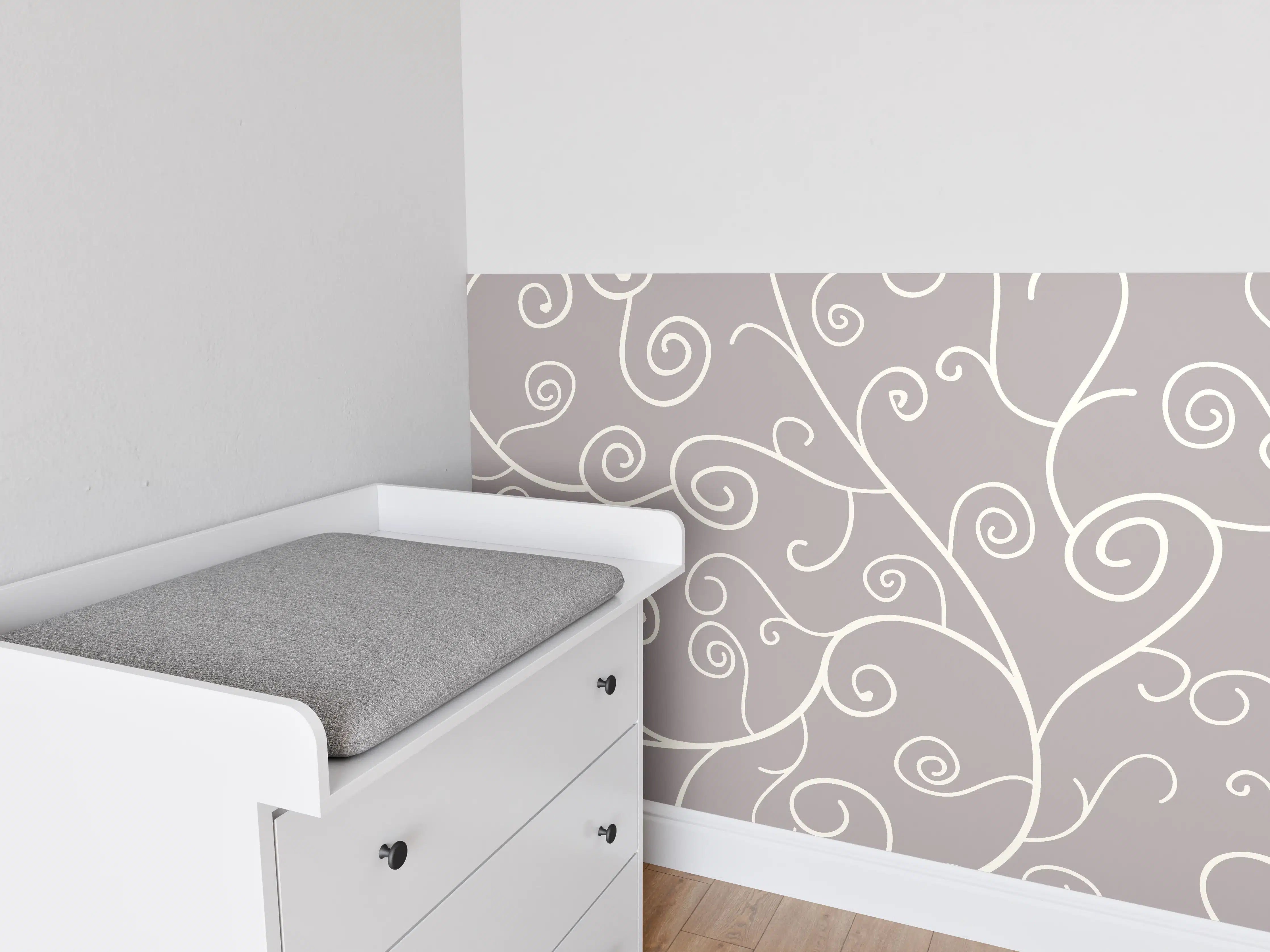 Babyzimmer Wandgestaltung - Elegantes Grau-Weiß Swirl Muster