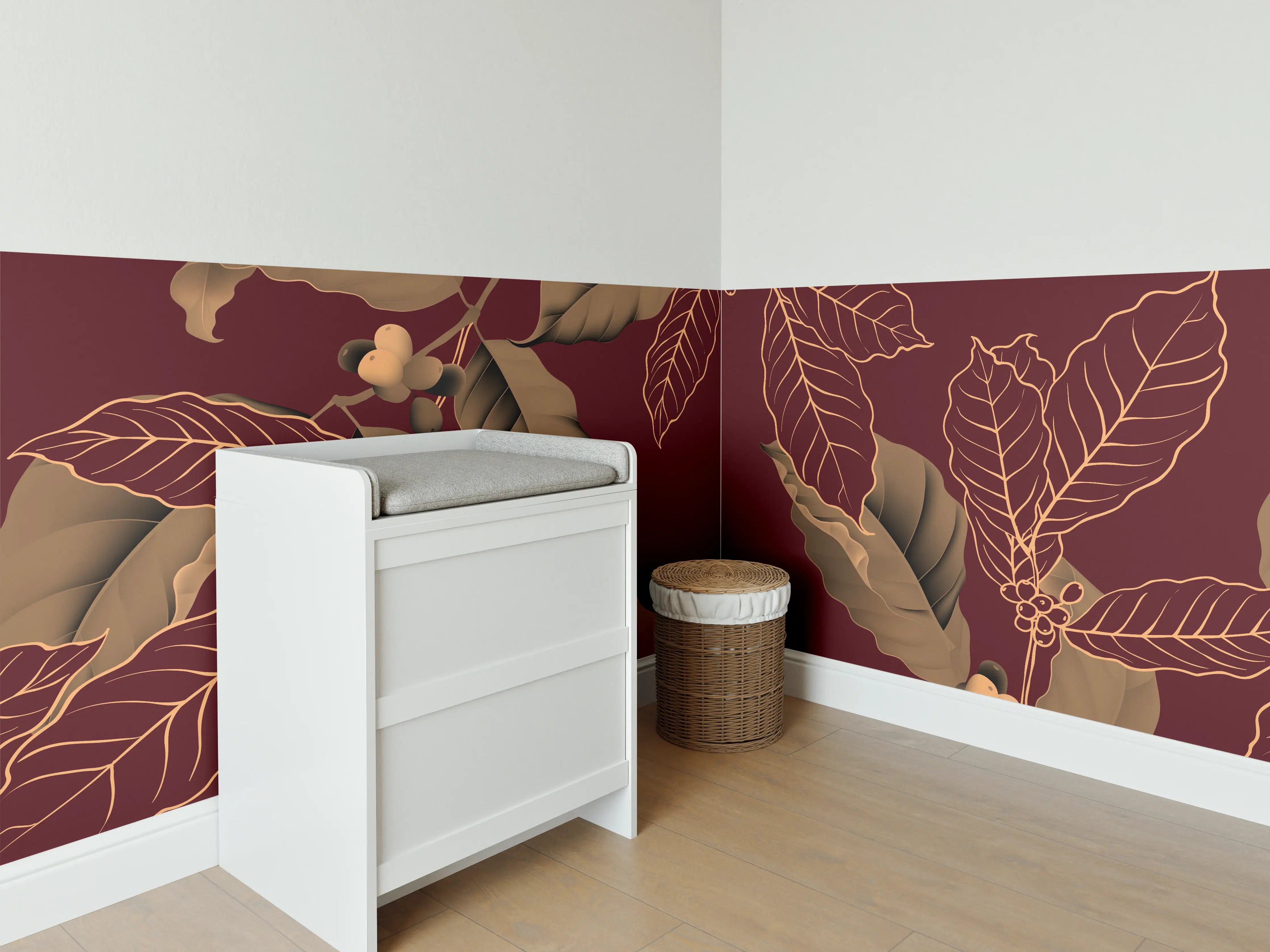 Babyzimmer Wandgestaltung - Elegantes Kaffee-Pflanzen-Muster