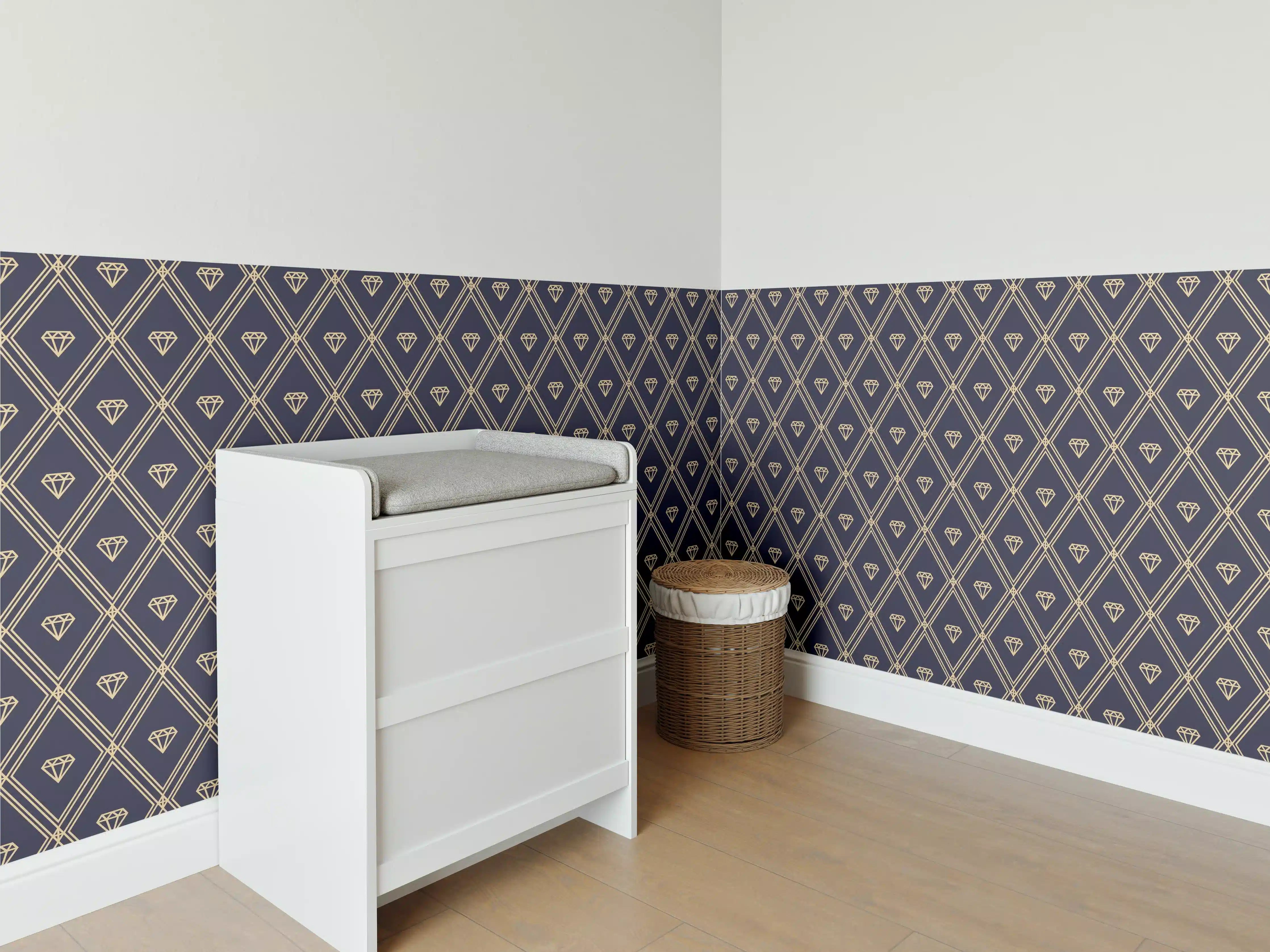 Babyzimmer Wandgestaltung - Elegantes Rauten-Muster Dunkelblau