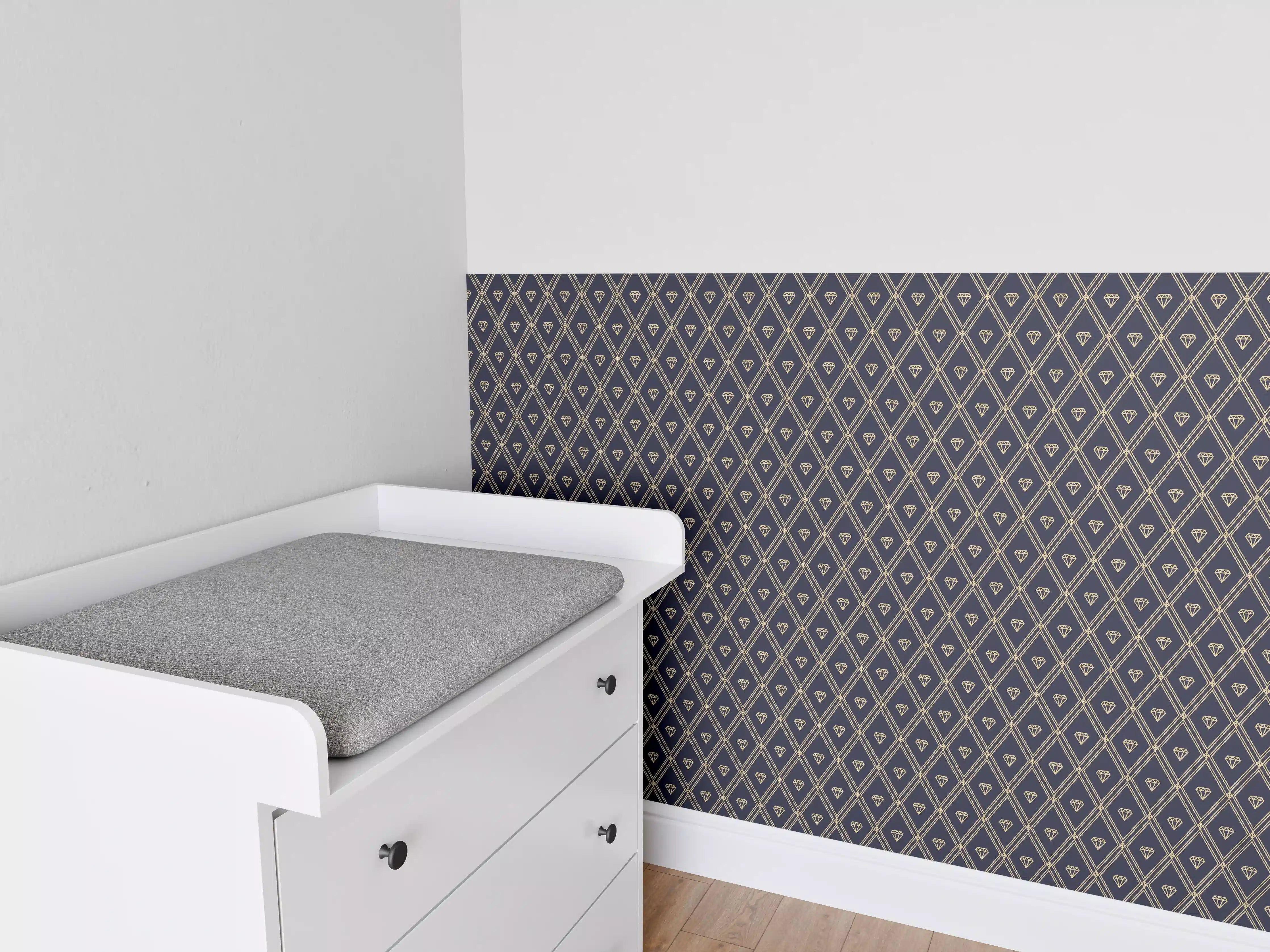 Babyzimmer Wandgestaltung - Elegantes Rauten-Muster Dunkelblau