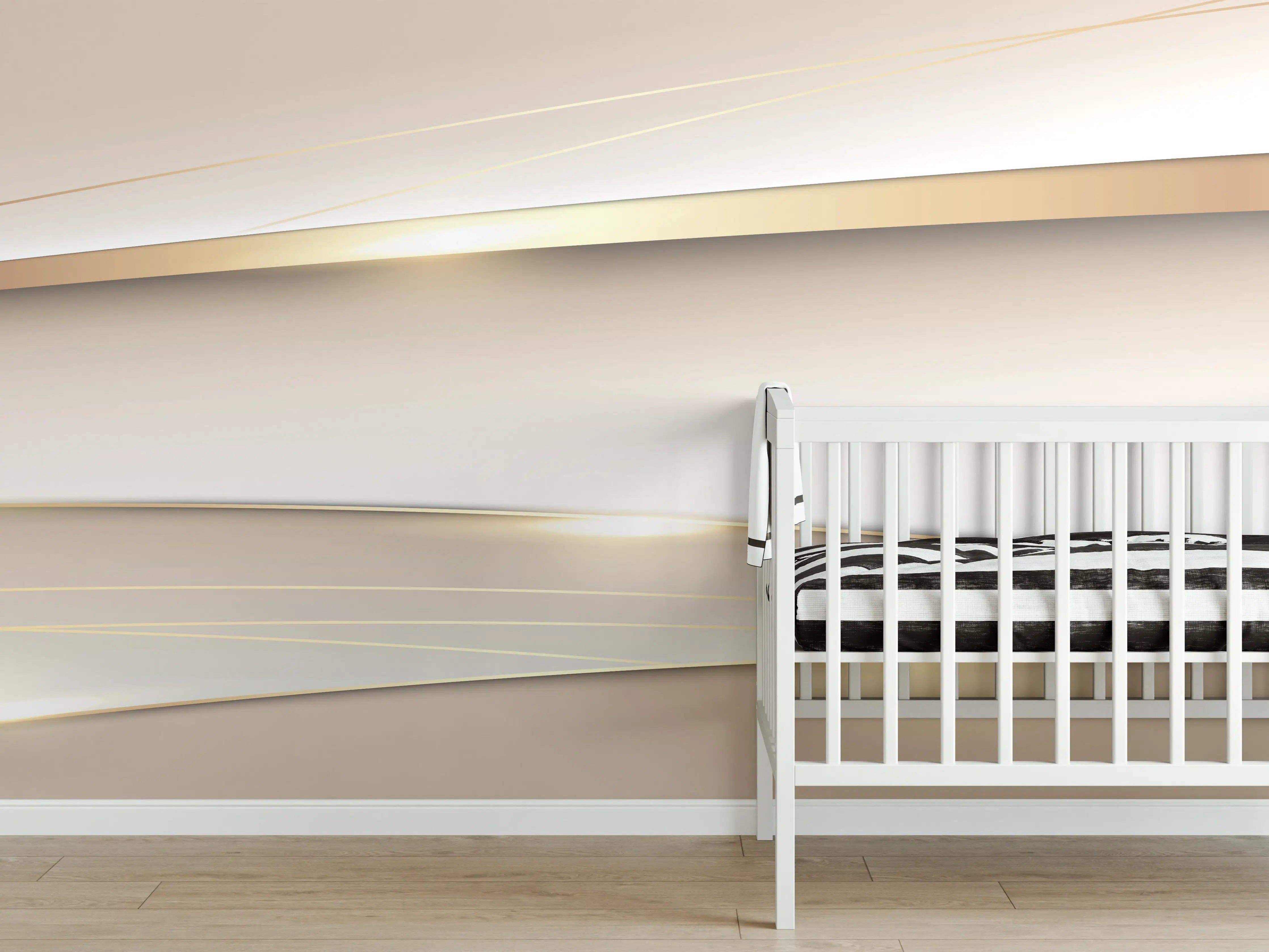 Babyzimmer Wandgestaltung - Elegantes Weiß Gold Design