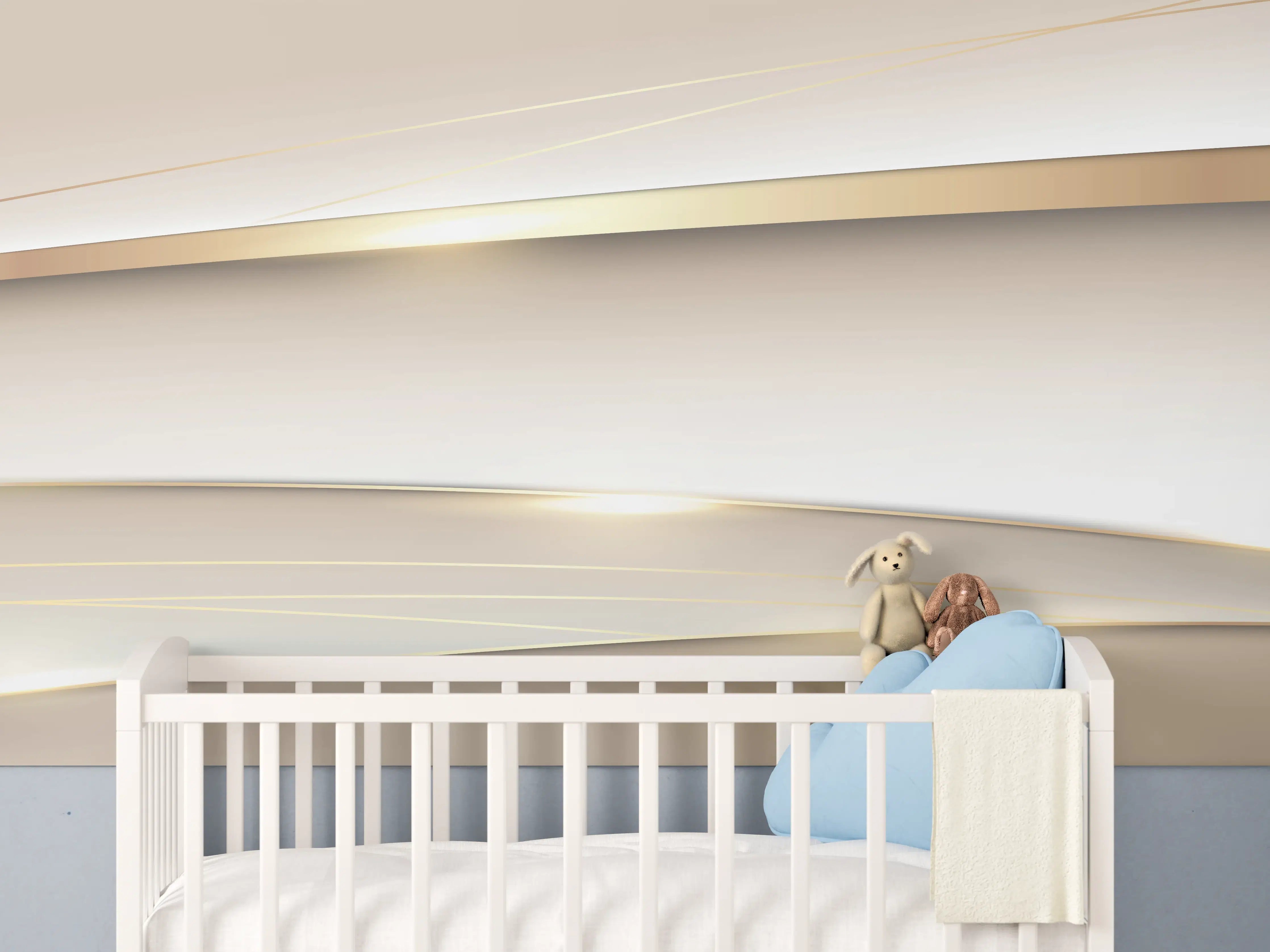 Babyzimmer Wandgestaltung - Elegantes Weiß Gold Design