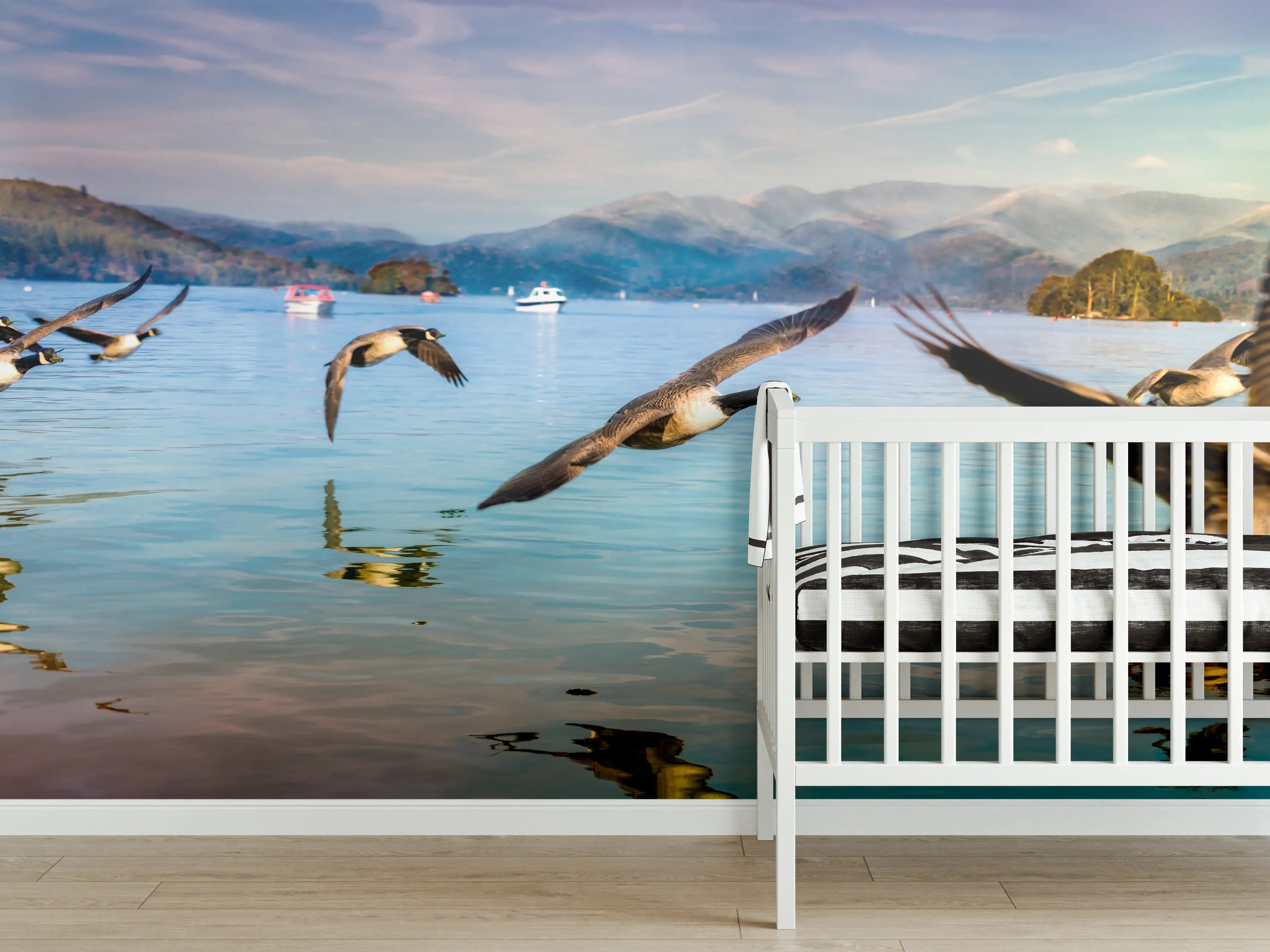 Babyzimmer Wandgestaltung - Entenschwarm am Lake Windermere