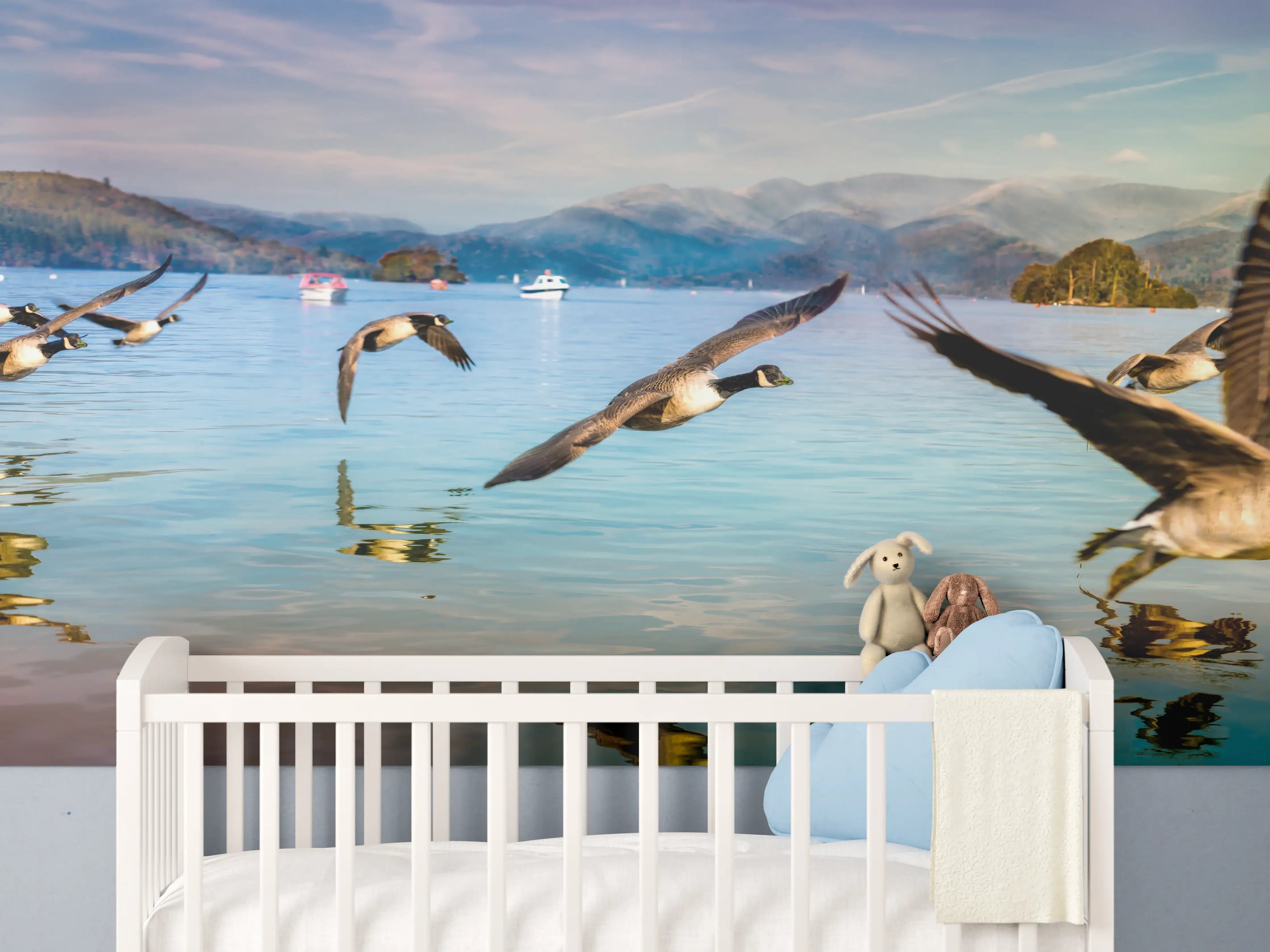 Babyzimmer Wandgestaltung - Entenschwarm am Lake Windermere