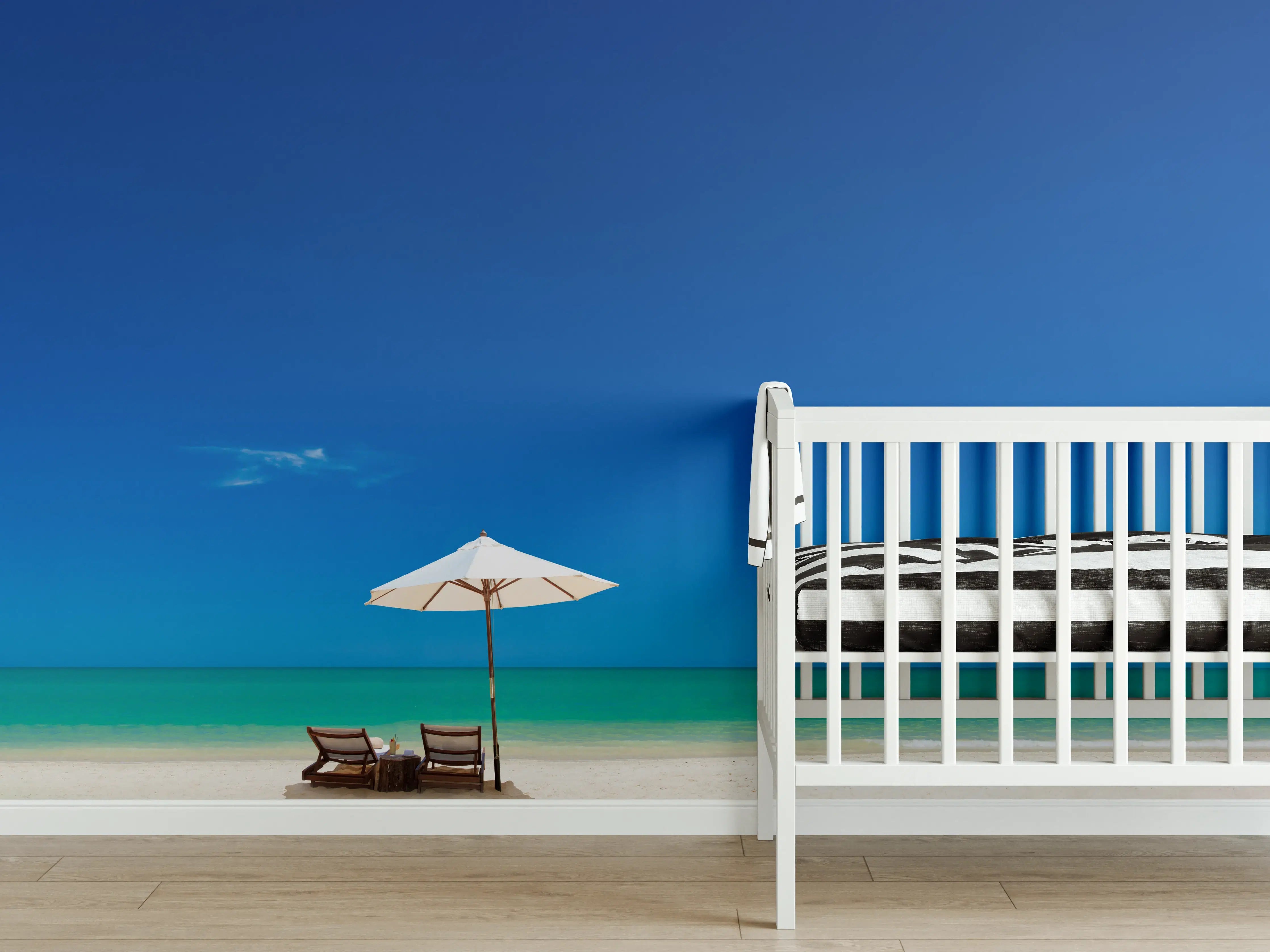 Babyzimmer Wandgestaltung - Entspannender Strand mit Sonnenschirm