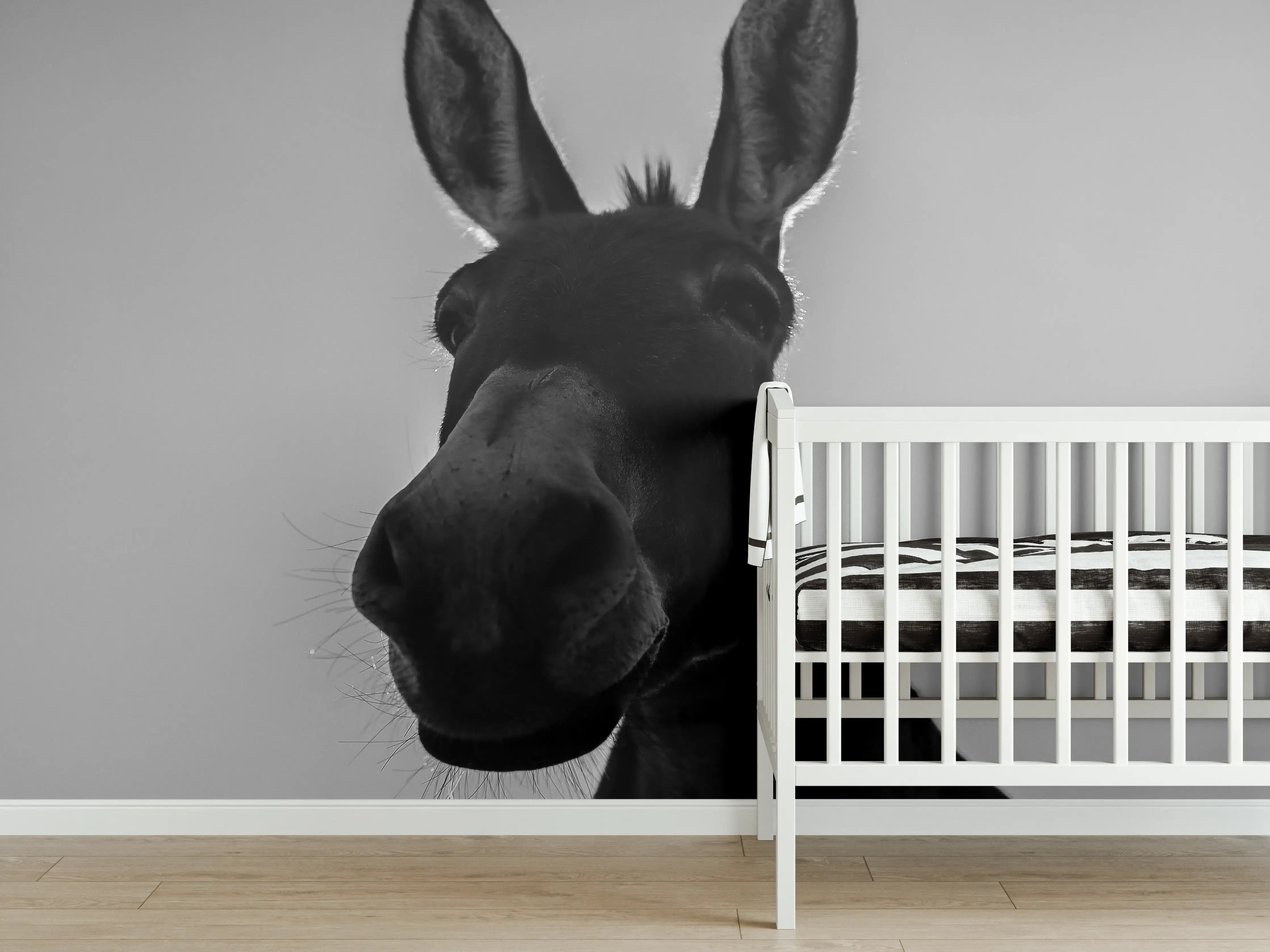 Babyzimmer Wandgestaltung - Esel - schwarz-weiß