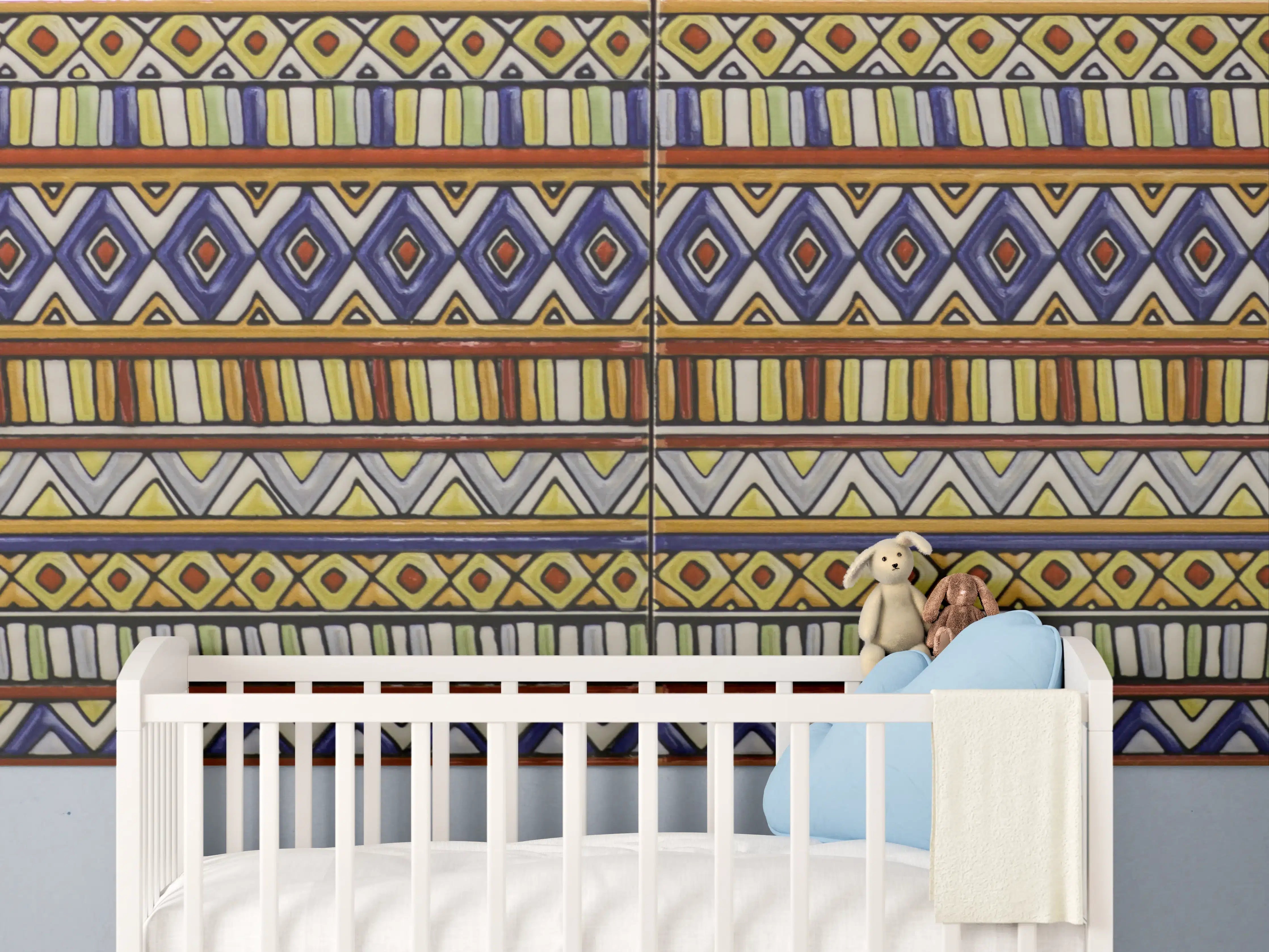 Babyzimmer Wandgestaltung - Ethnisch inspirierte Topfpflanzen-Muster