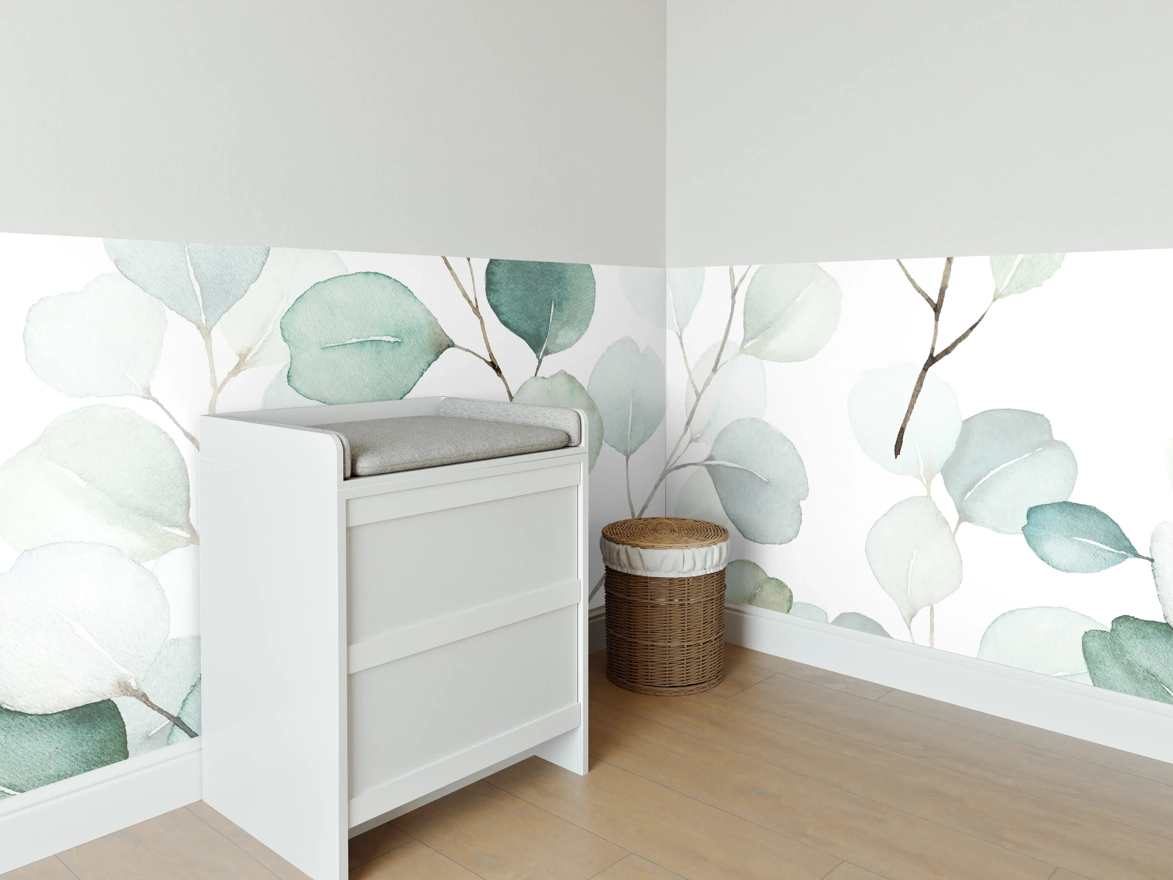 Babyzimmer Wandgestaltung - Eukalyptus Aquarell