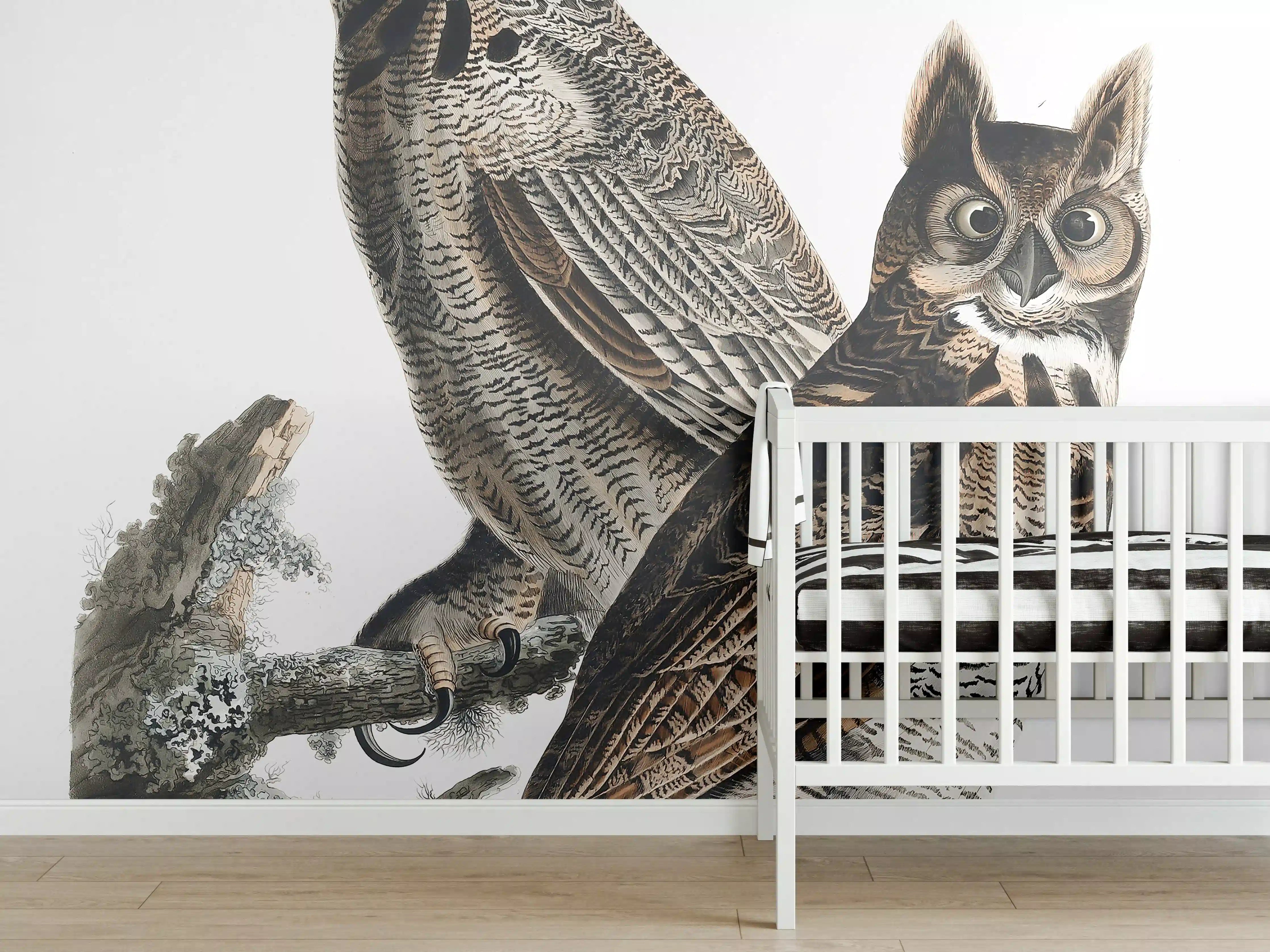 Babyzimmer Wandgestaltung - Eulen Portrait - Robert Havell