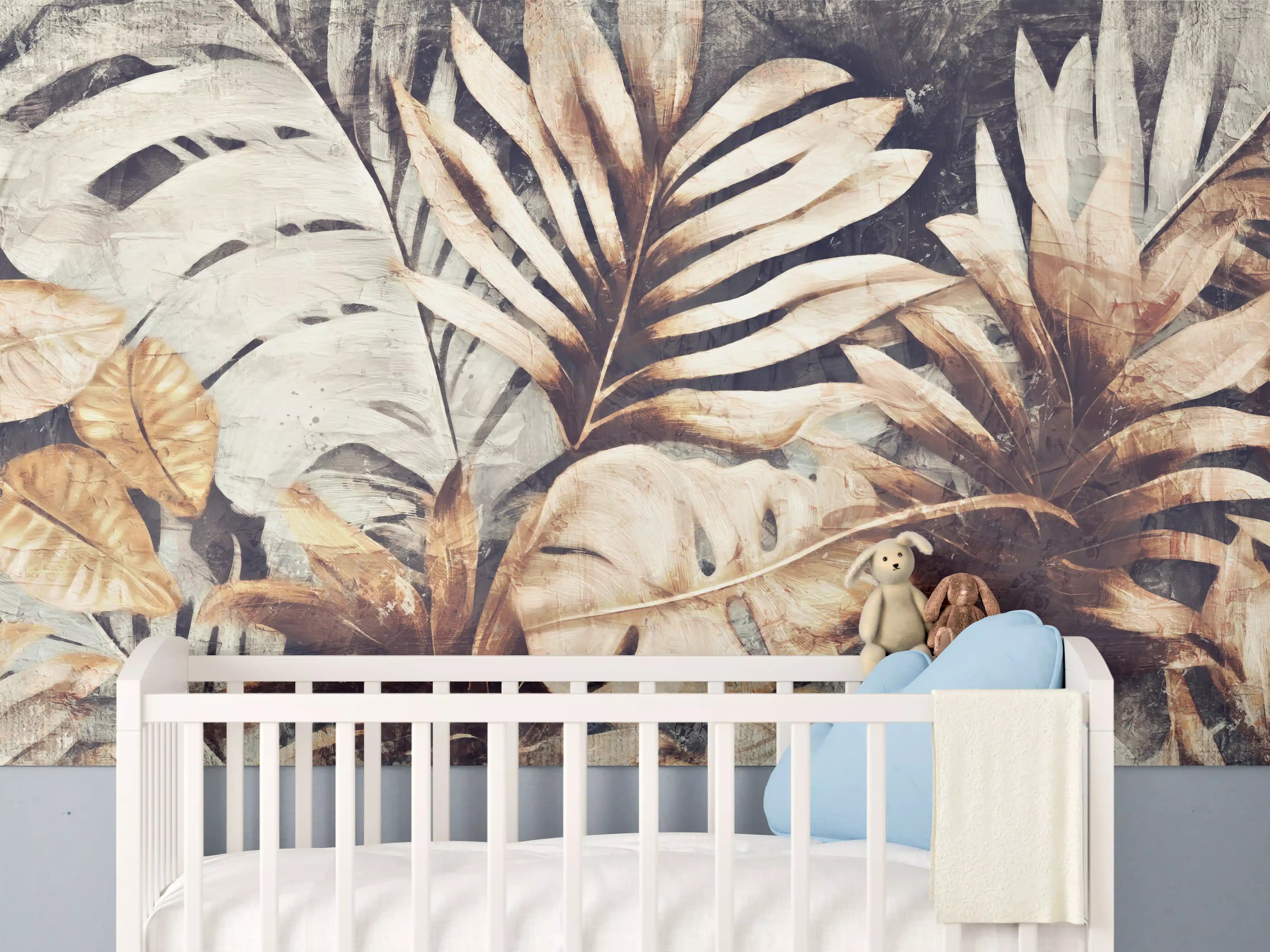 Babyzimmer Wandgestaltung - Exotische Dschungel-Pflanzen Textur