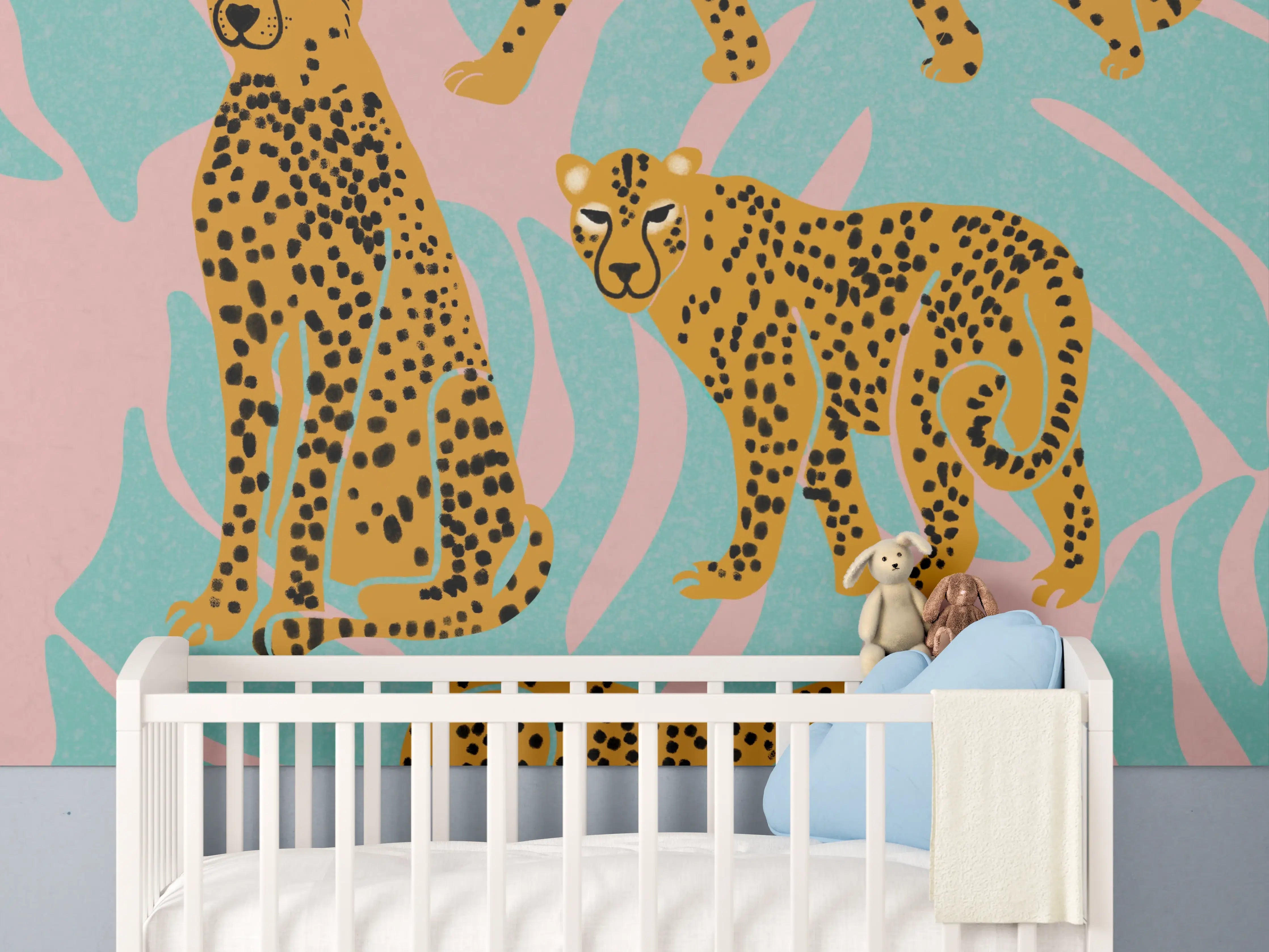 Babyzimmer Wandgestaltung - Exotische Leoparden im Dschungel