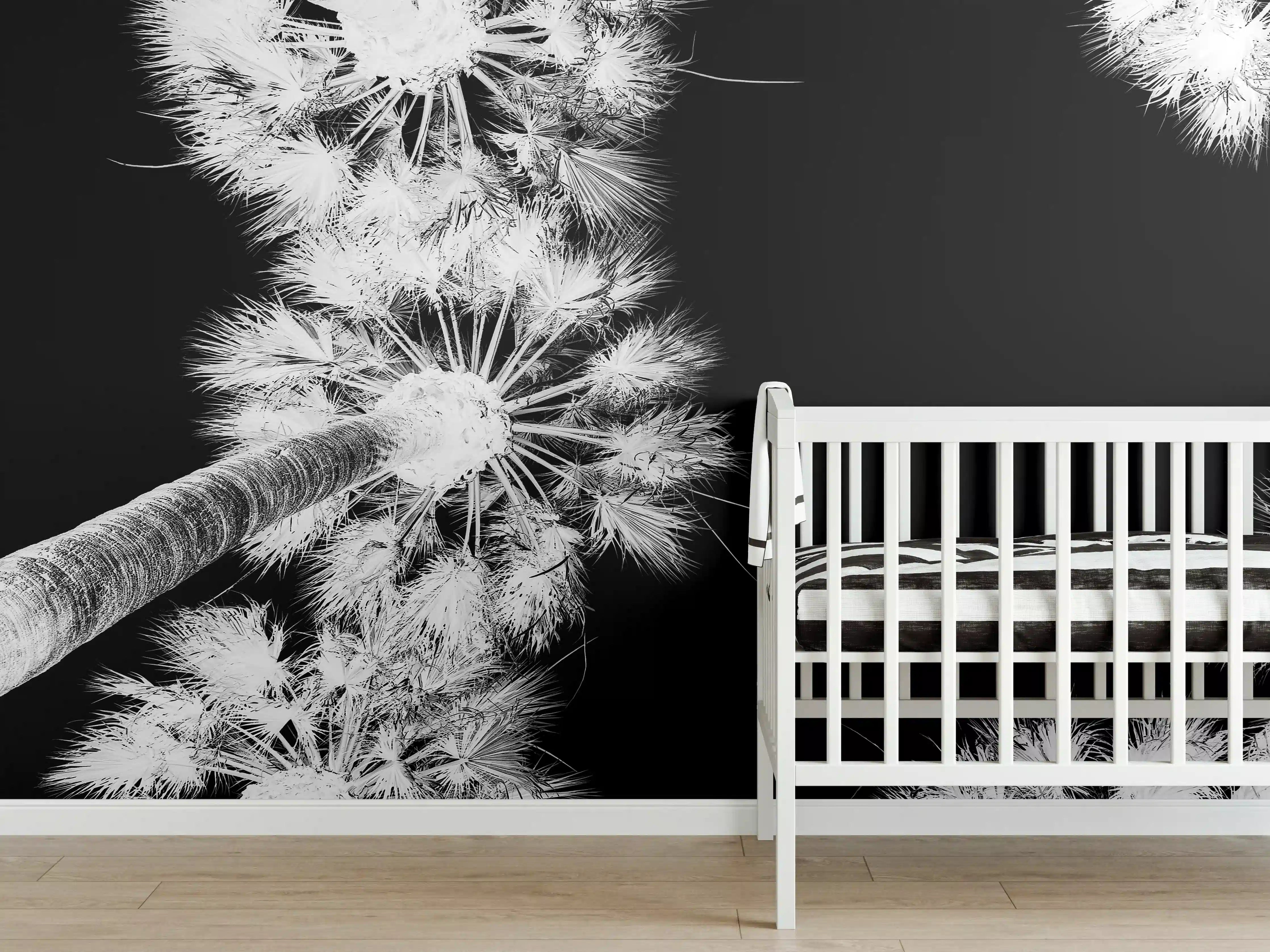 Babyzimmer Wandgestaltung - Exotische Palmen - Schwarz-weiß