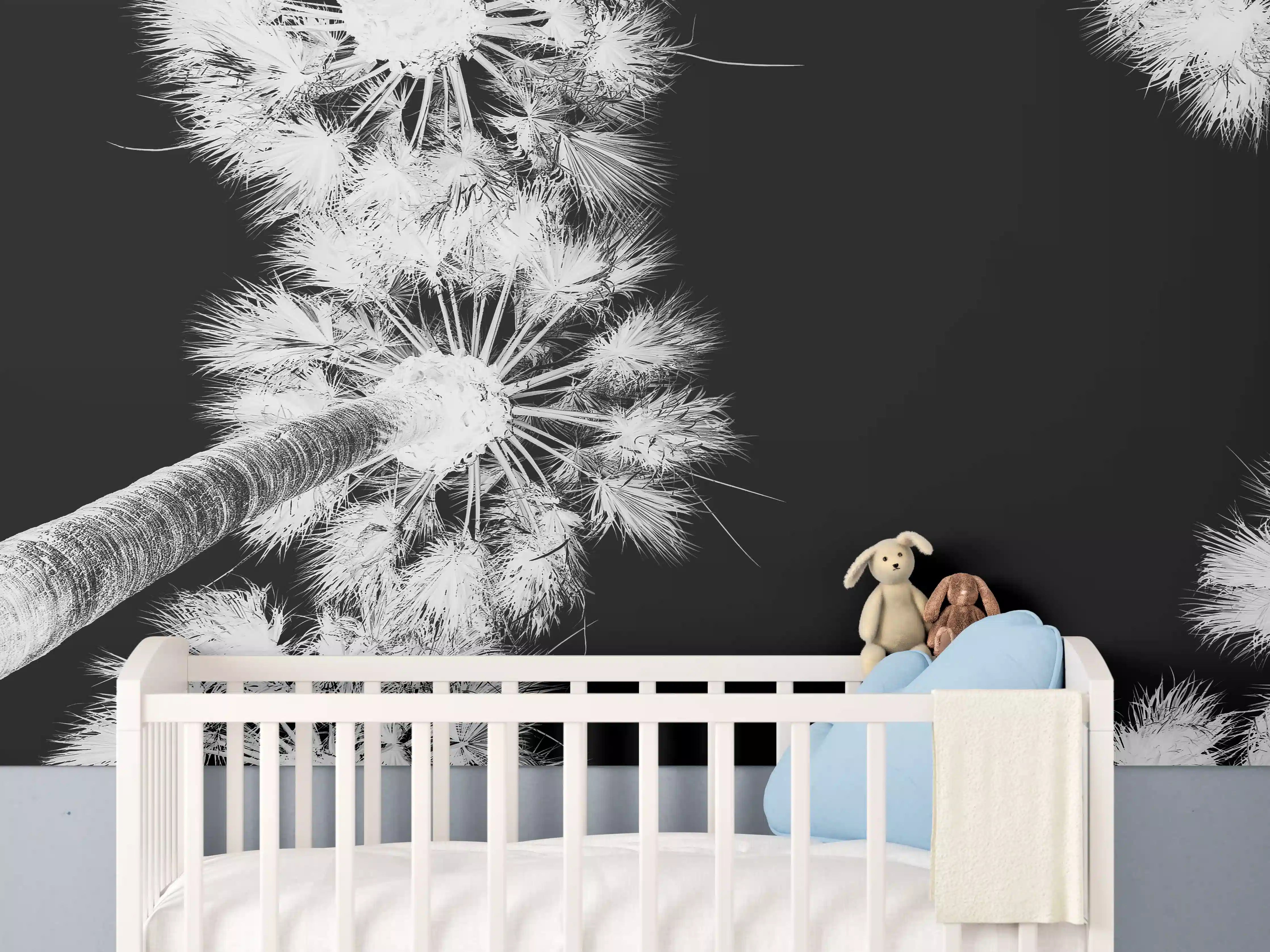 Babyzimmer Wandgestaltung - Exotische Palmen - Schwarz-weiß