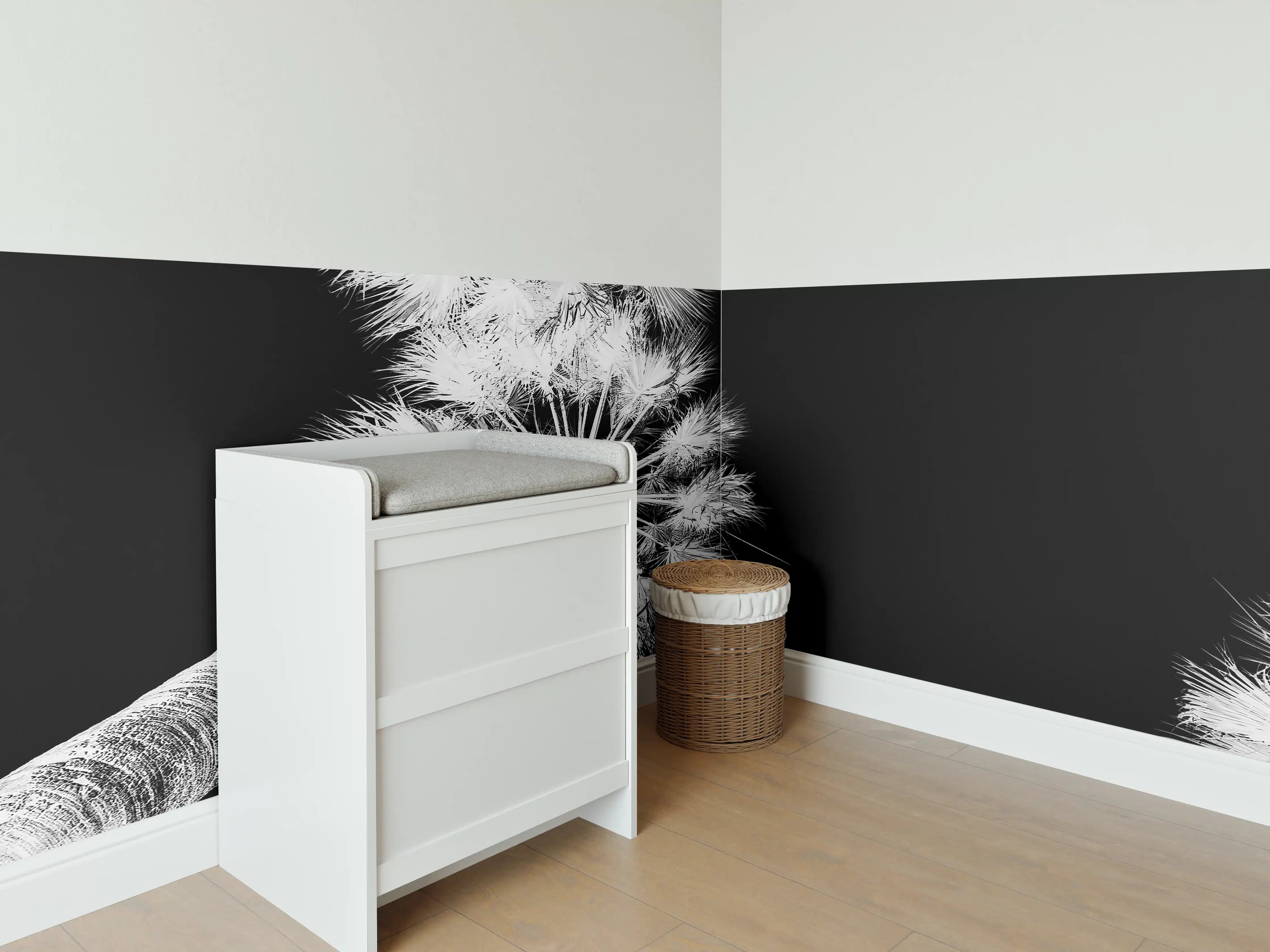 Babyzimmer Wandgestaltung - Exotische Palmen - Schwarz-weiß