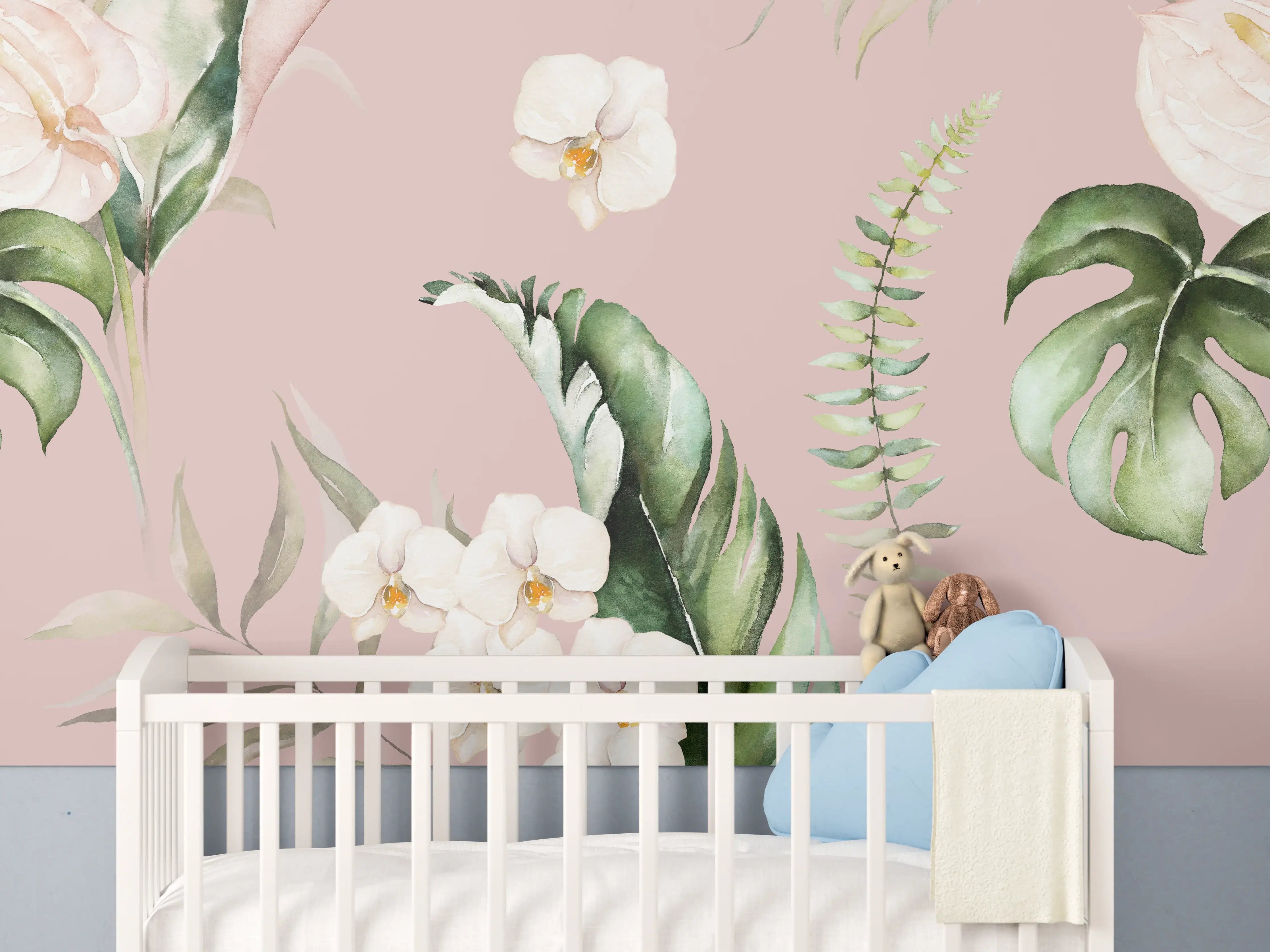 Babyzimmer Wandgestaltung - Exotische Pflanzen - Aquarell