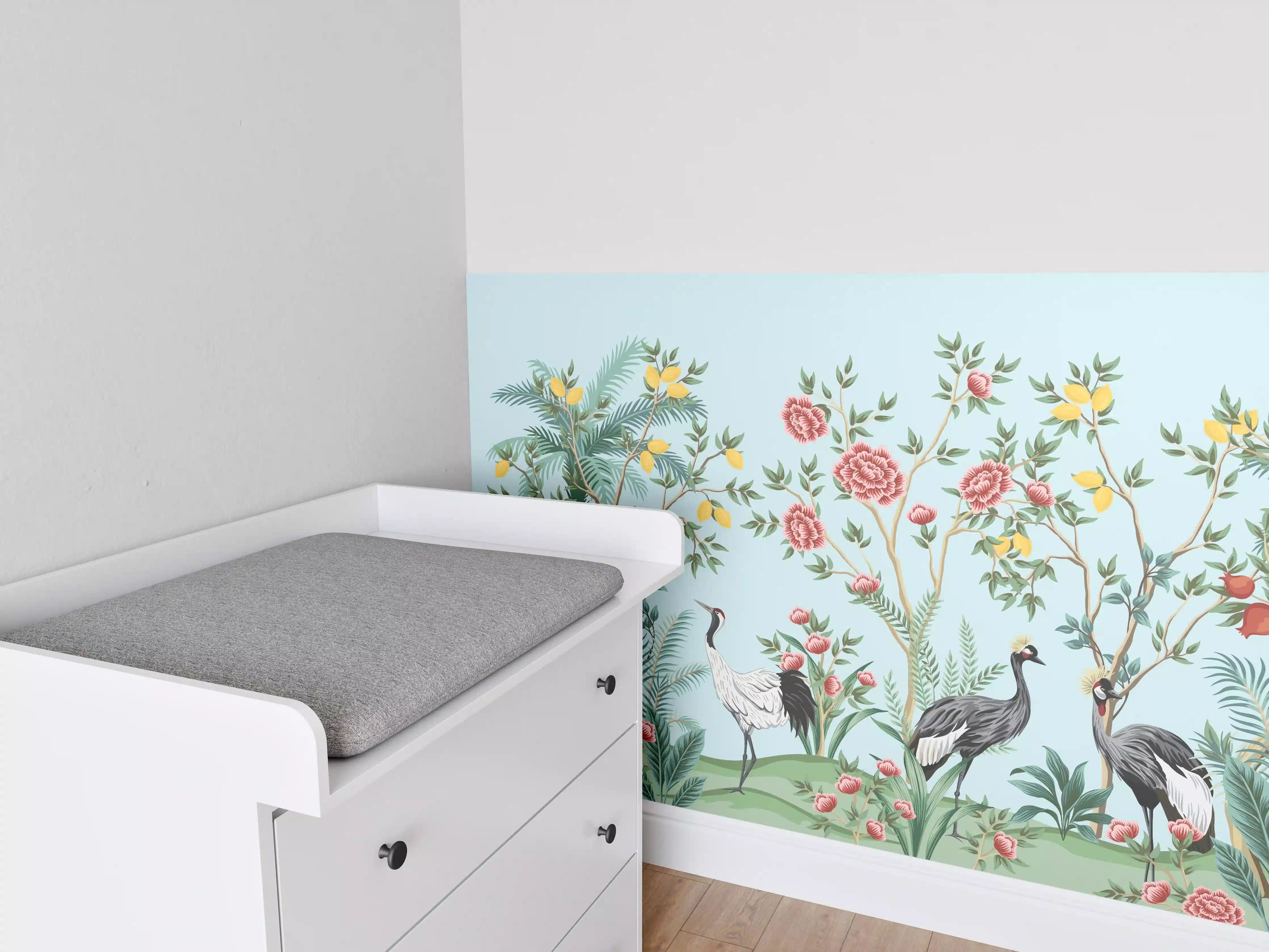 Babyzimmer Wandgestaltung - Exotische Vogel-Tapete