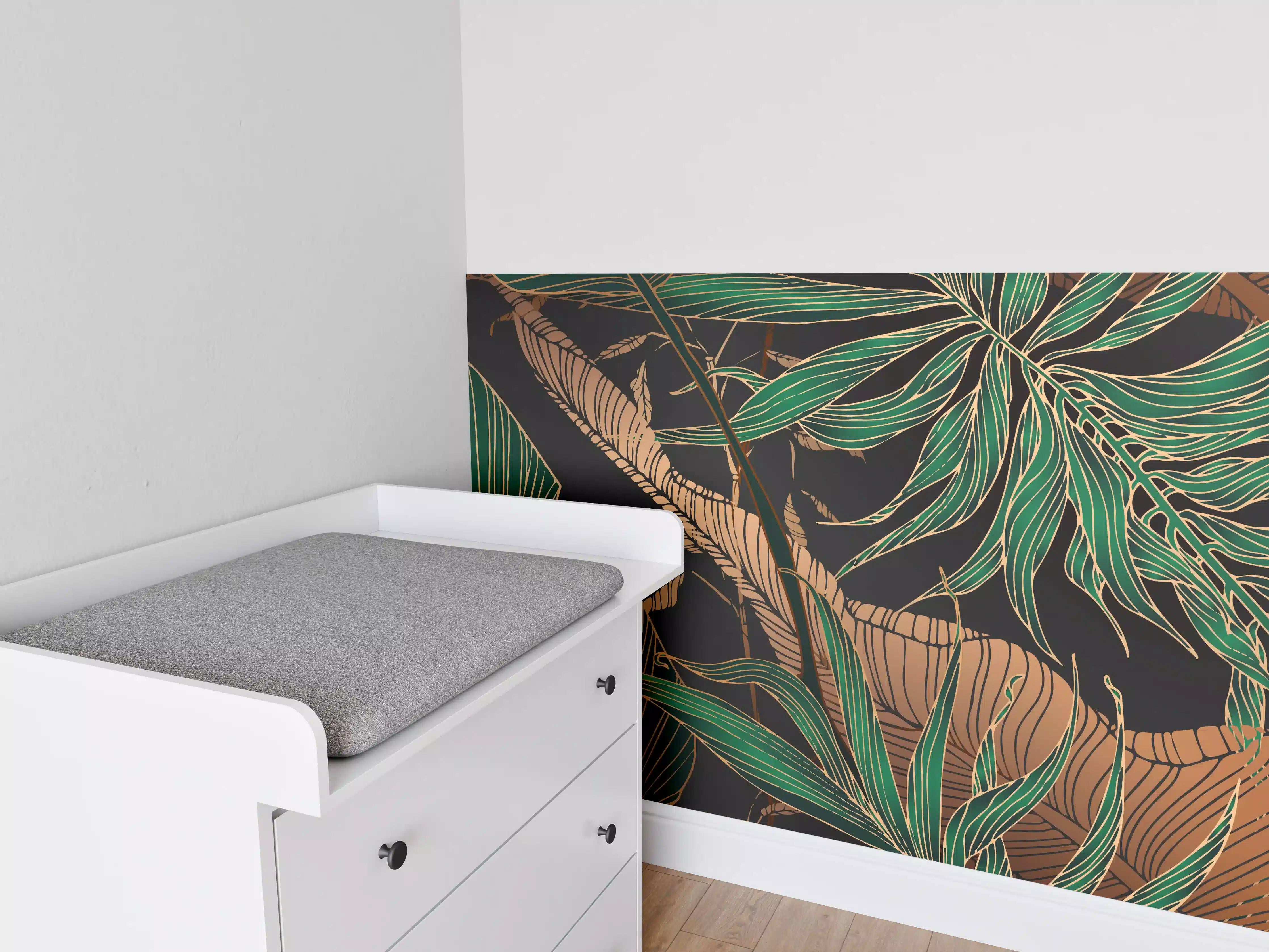 Babyzimmer Wandgestaltung - Exotisches Blattmuster Dunkel