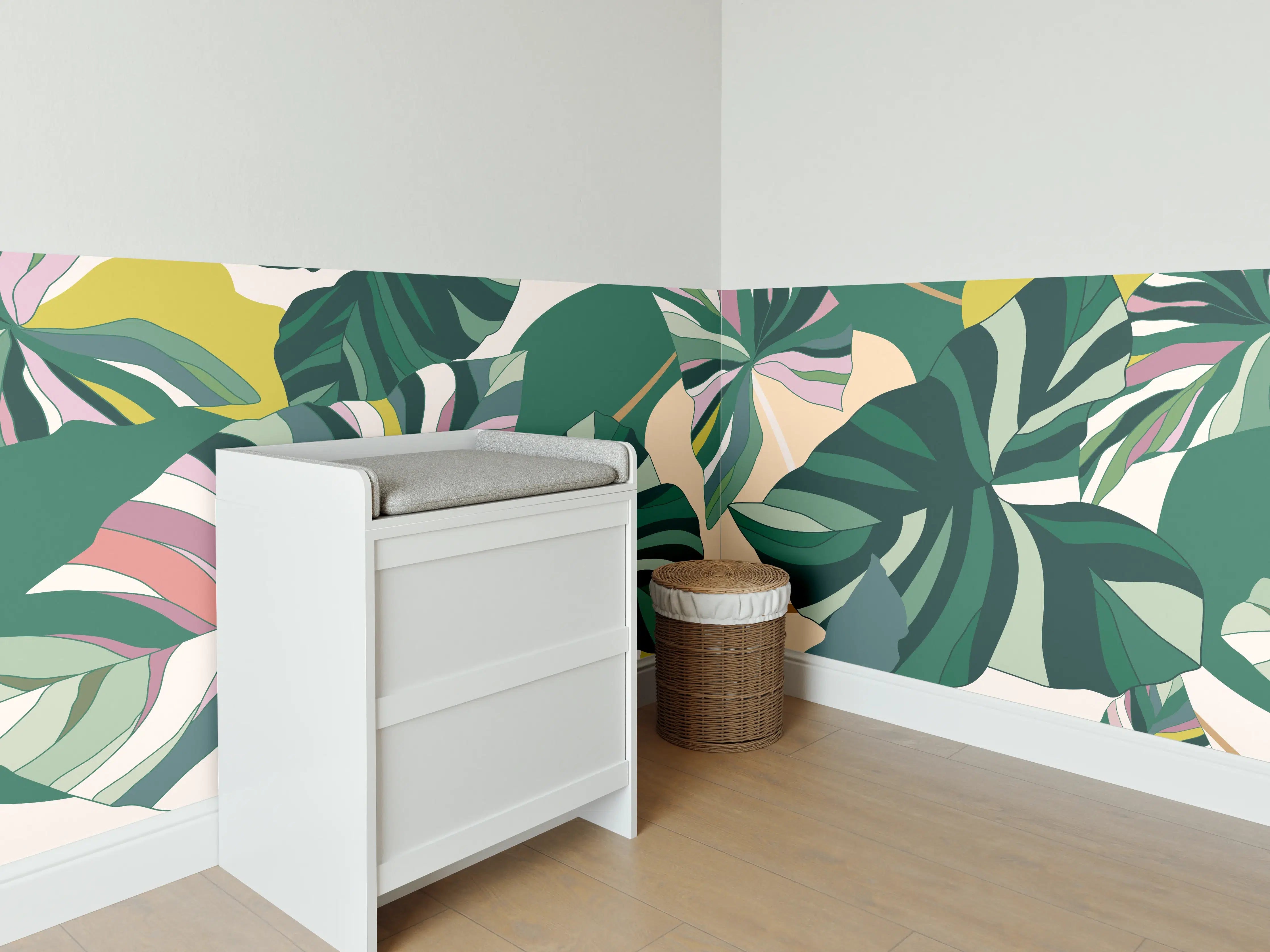 Babyzimmer Wandgestaltung - Exotisches Monstera Blattdesign