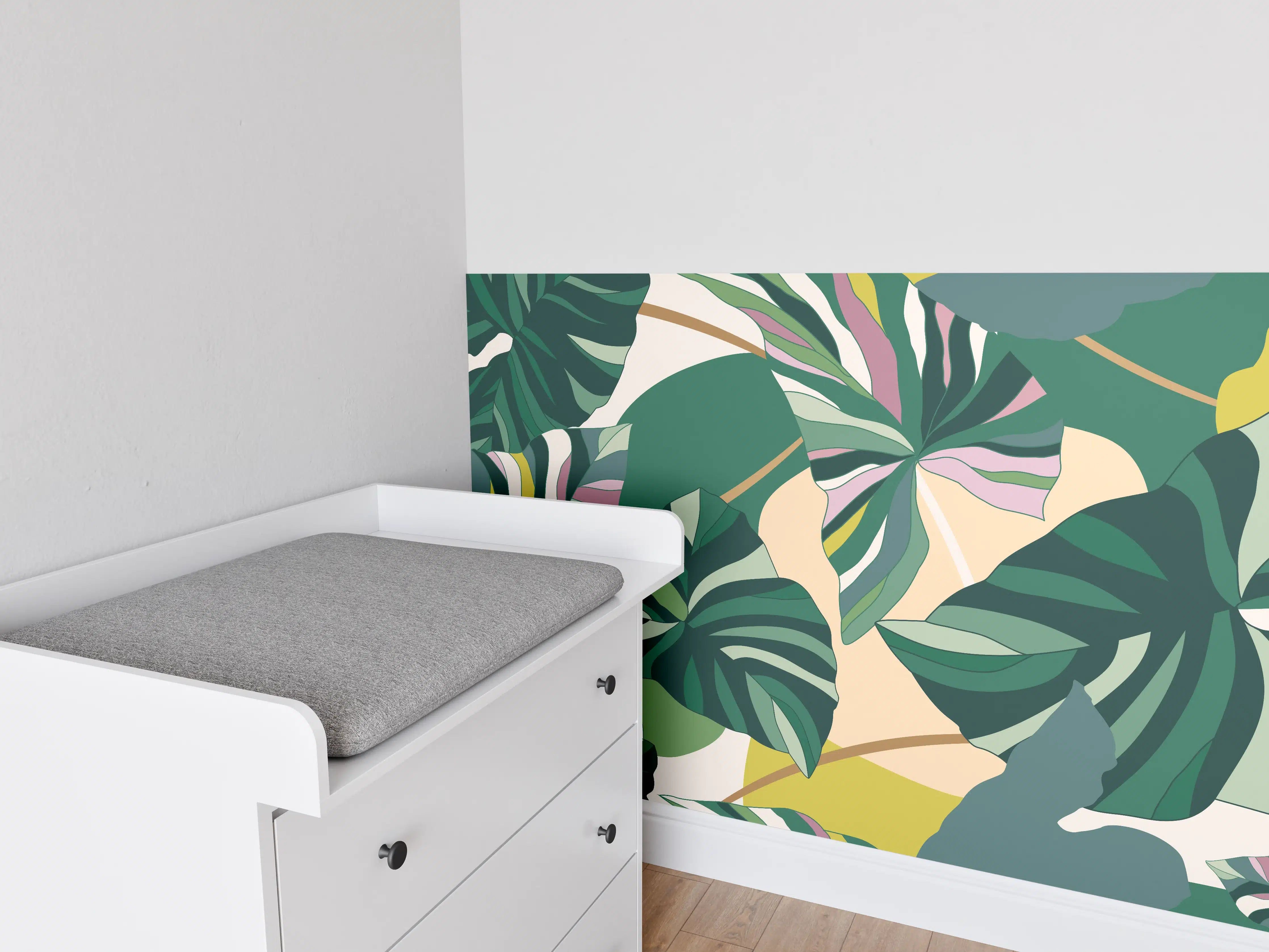 Babyzimmer Wandgestaltung - Exotisches Monstera Blattdesign