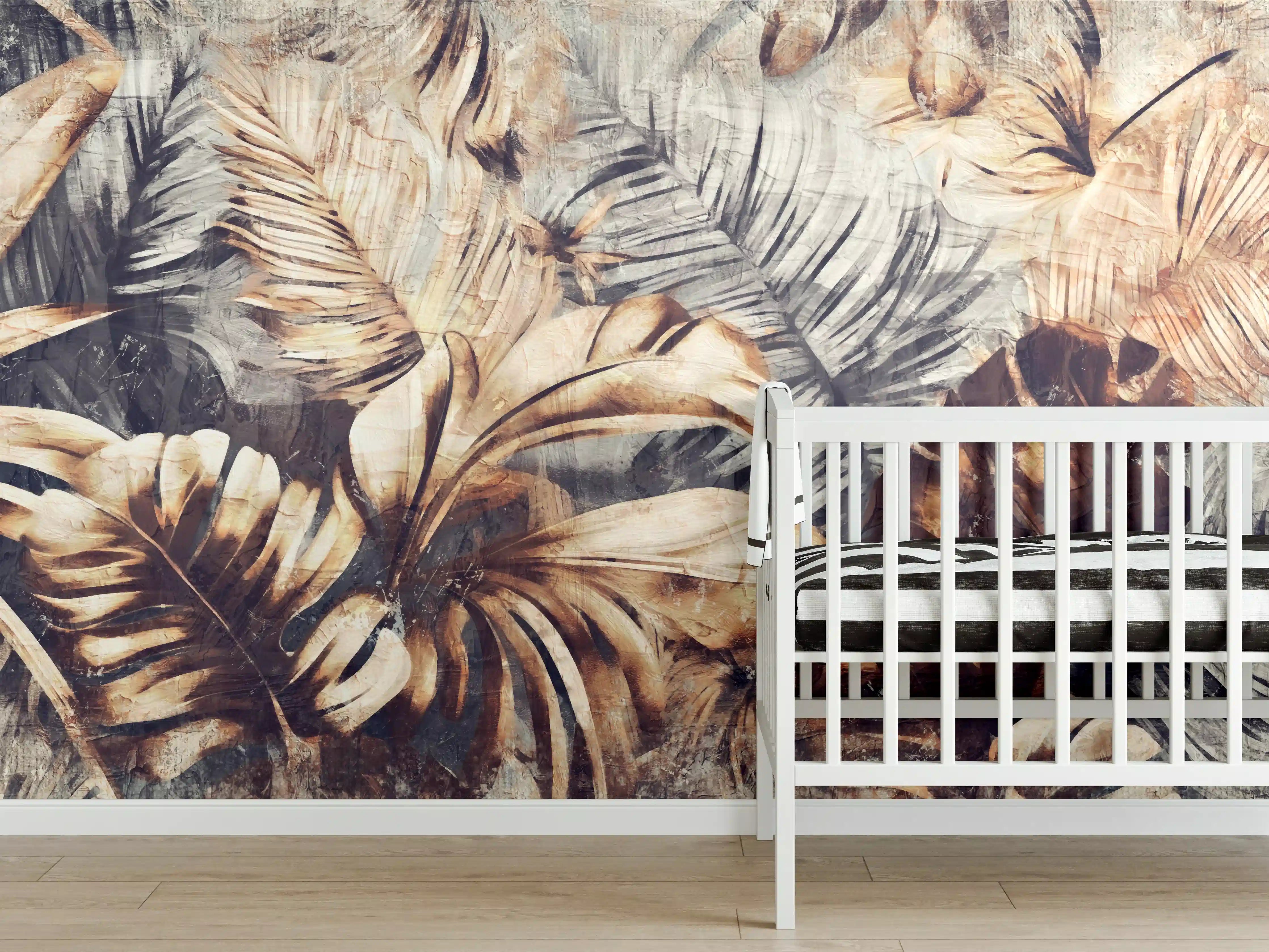 Babyzimmer Wandgestaltung - Exotisches Palmenblatt-Muster