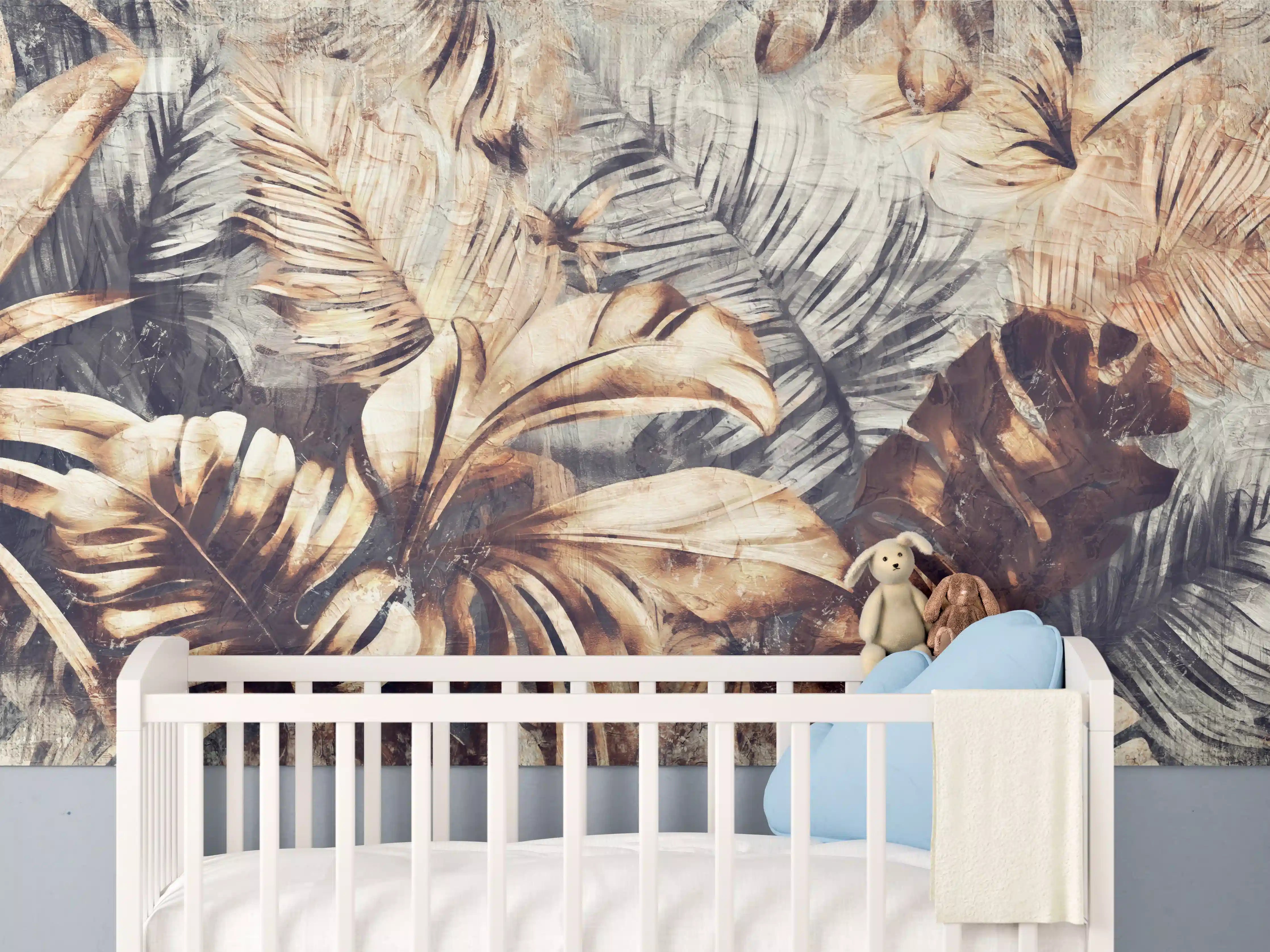 Babyzimmer Wandgestaltung - Exotisches Palmenblatt-Muster