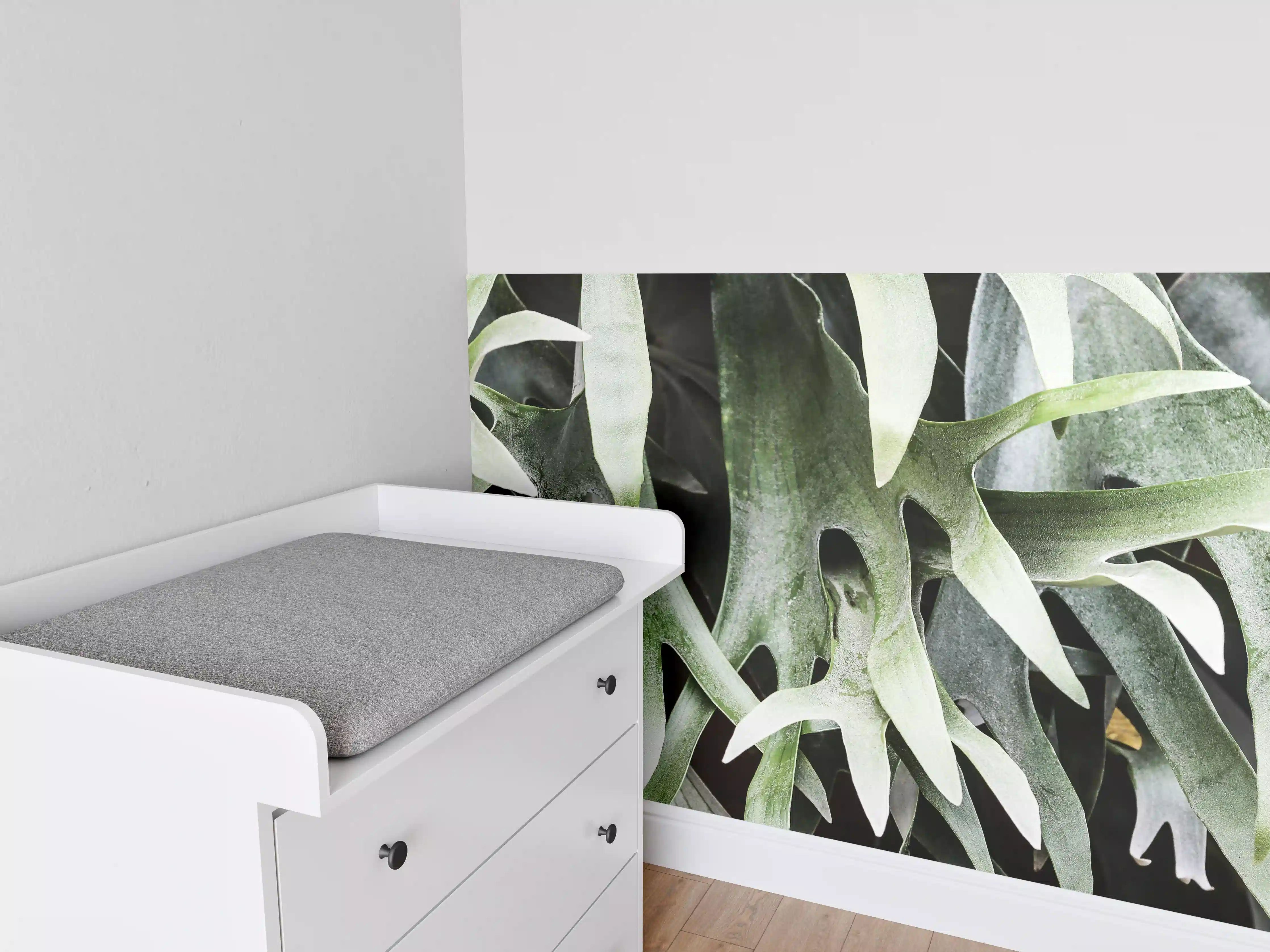 Babyzimmer Wandgestaltung - Exotisches Staghorn Farnblatt