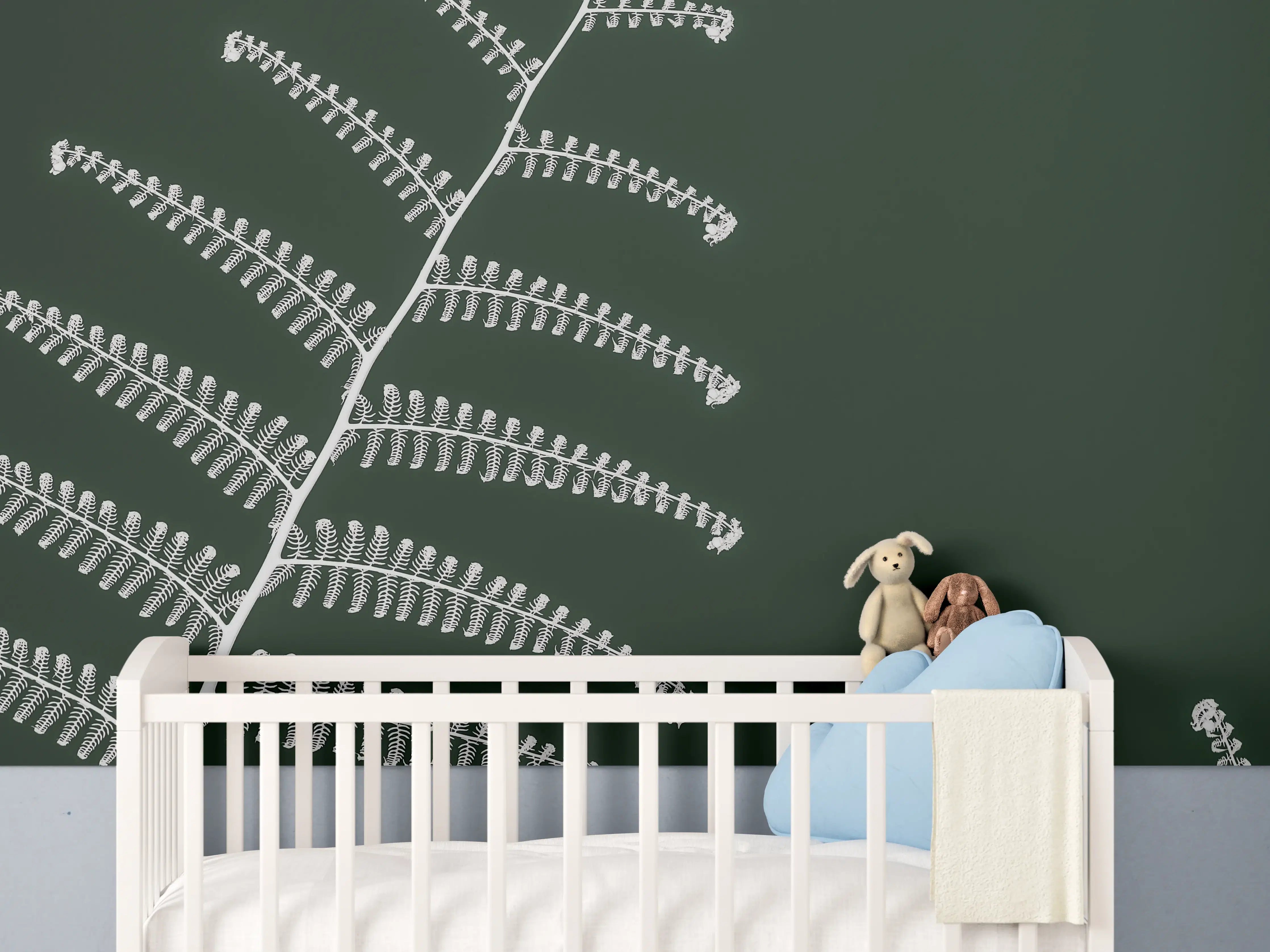 Babyzimmer Wandgestaltung - Exotisches Wald-Farn-Motiv