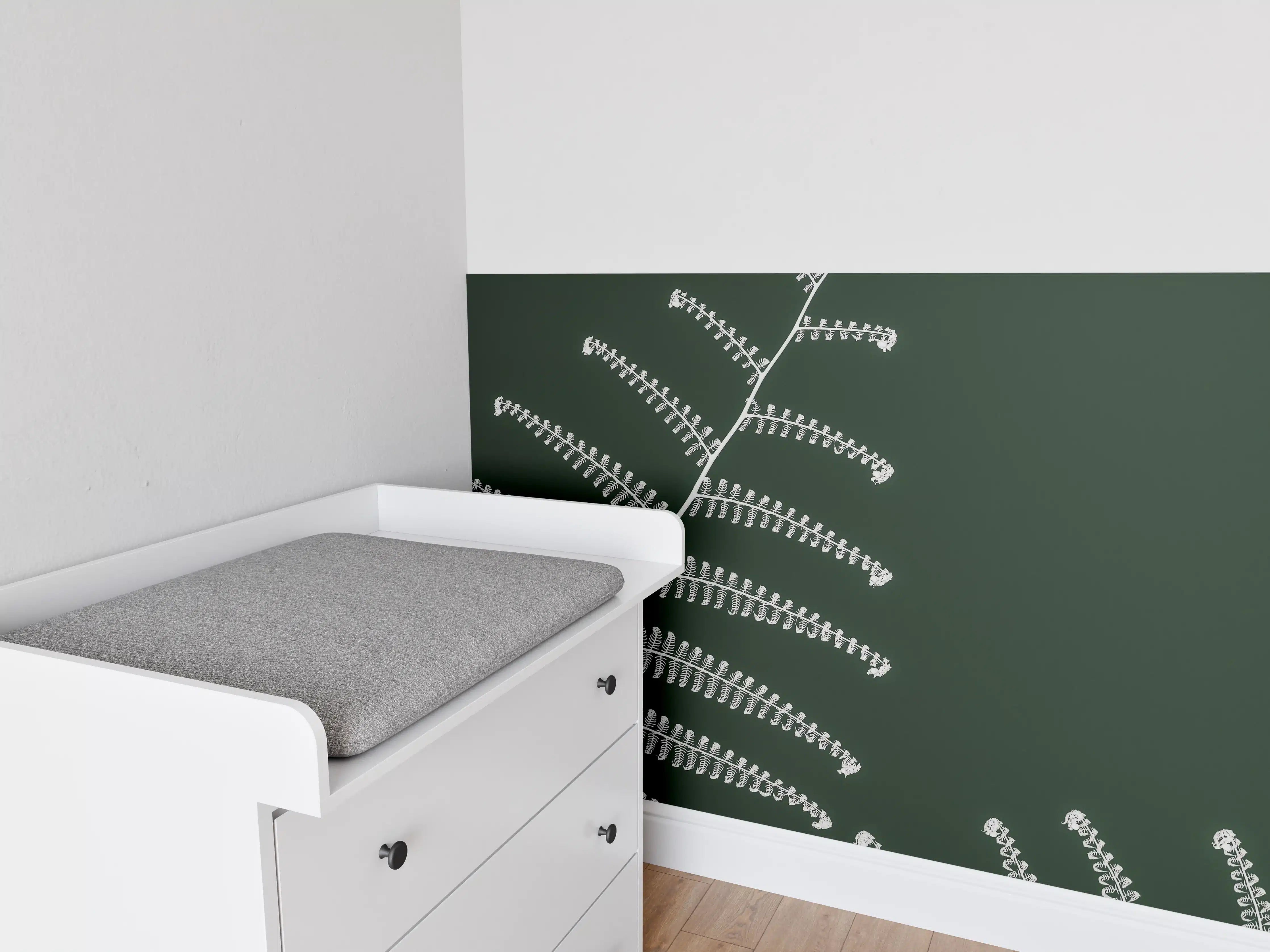 Babyzimmer Wandgestaltung - Exotisches Wald-Farn-Motiv