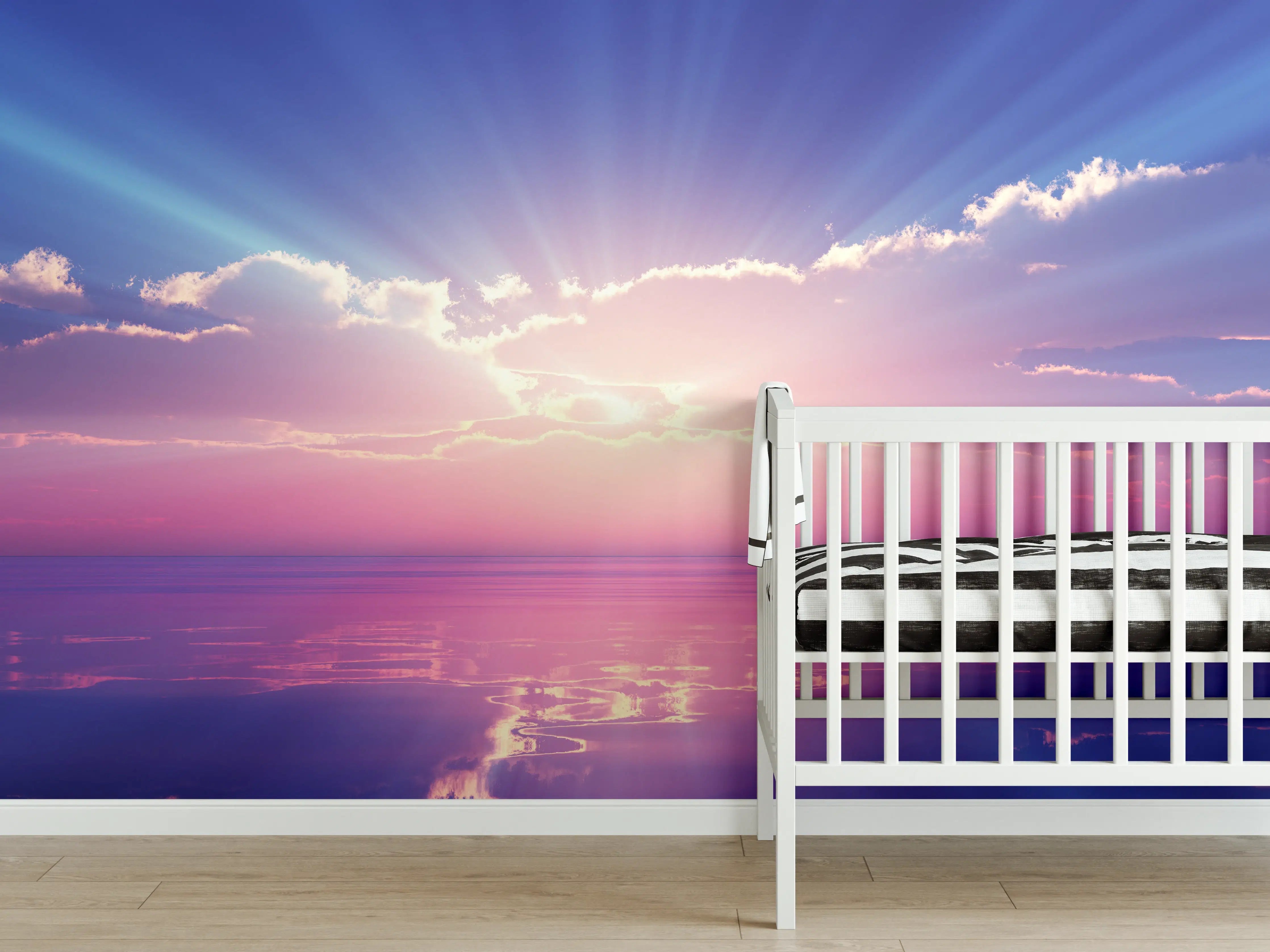 Babyzimmer Wandgestaltung - Fantasievoller Sonnenuntergang über dem Meer