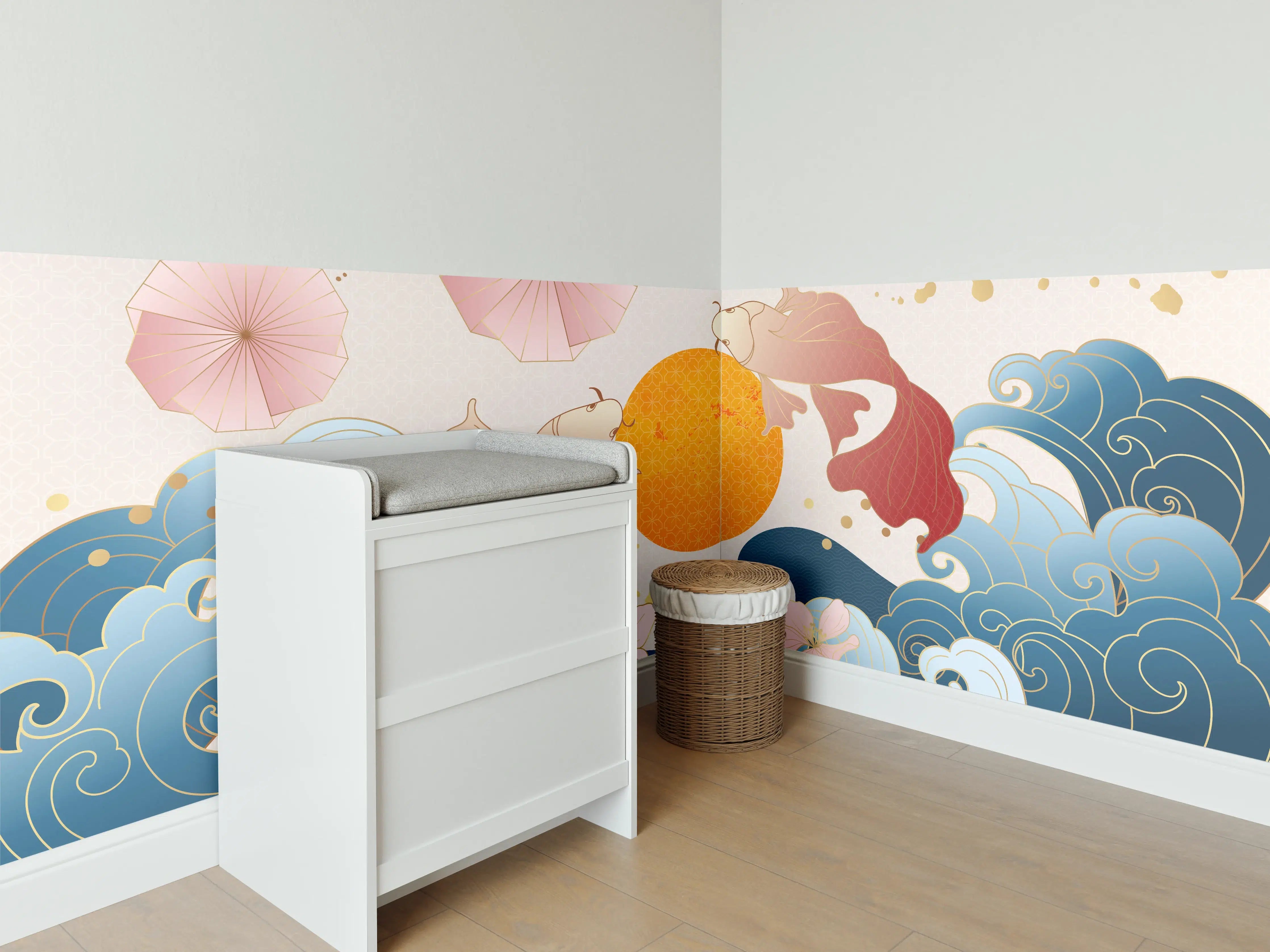 Babyzimmer Wandgestaltung - Farbenfrohe Koi-Illustration