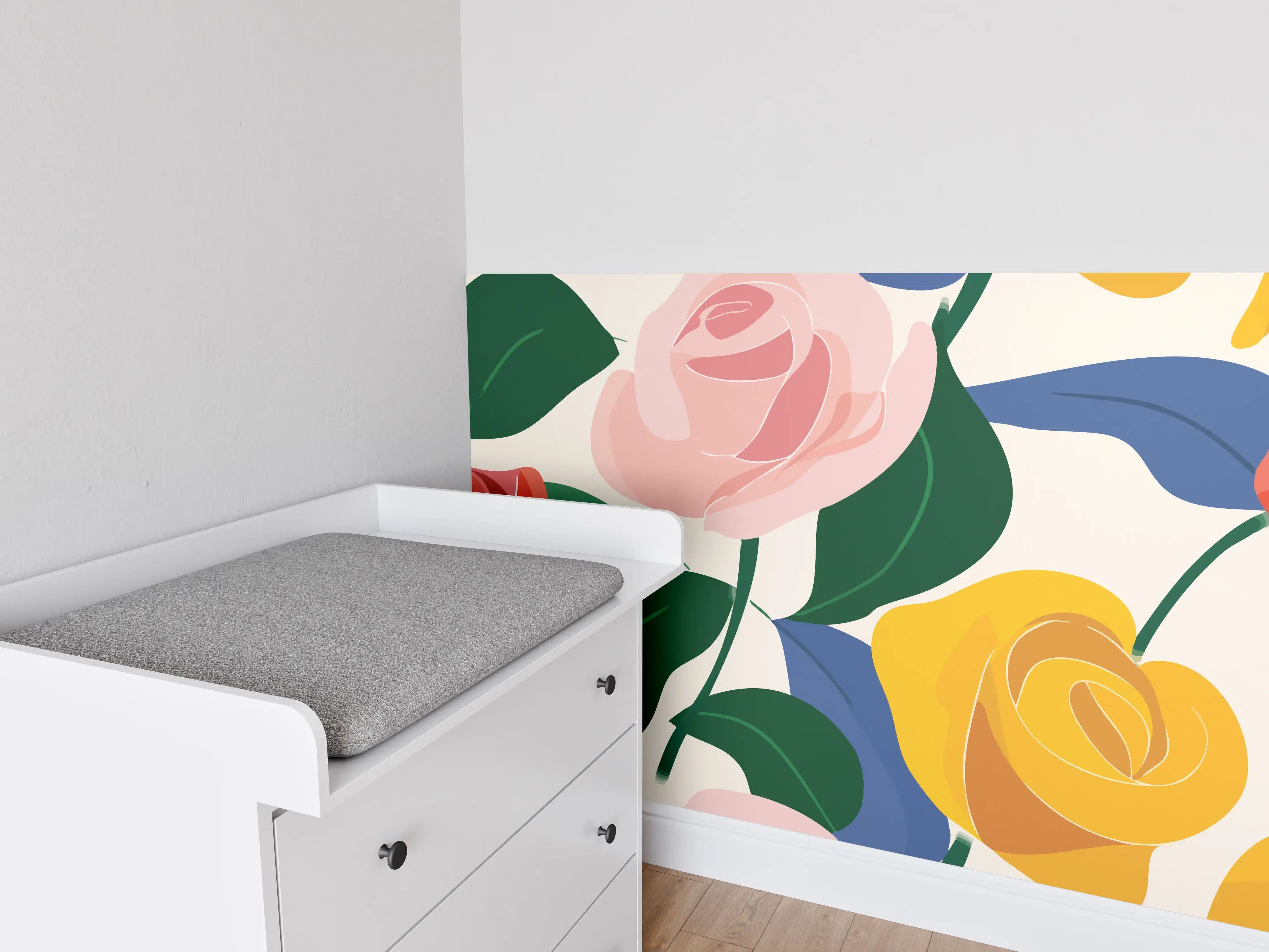 Babyzimmer Wandgestaltung - Farbenfrohe Rosenstrauß-Darstellung