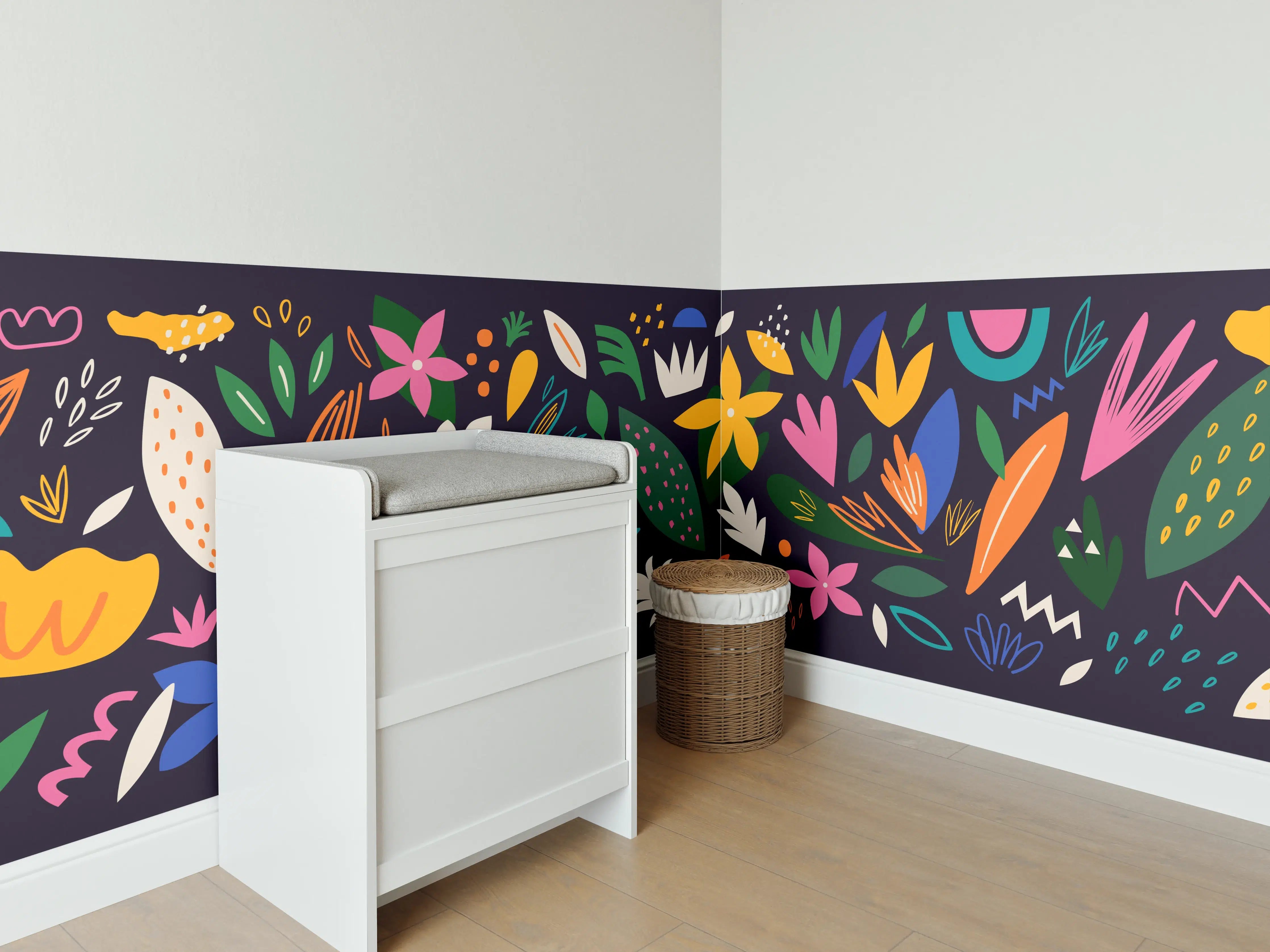 Babyzimmer Wandgestaltung - Farbenfroher Blumenstrauß mit bunten Blüten