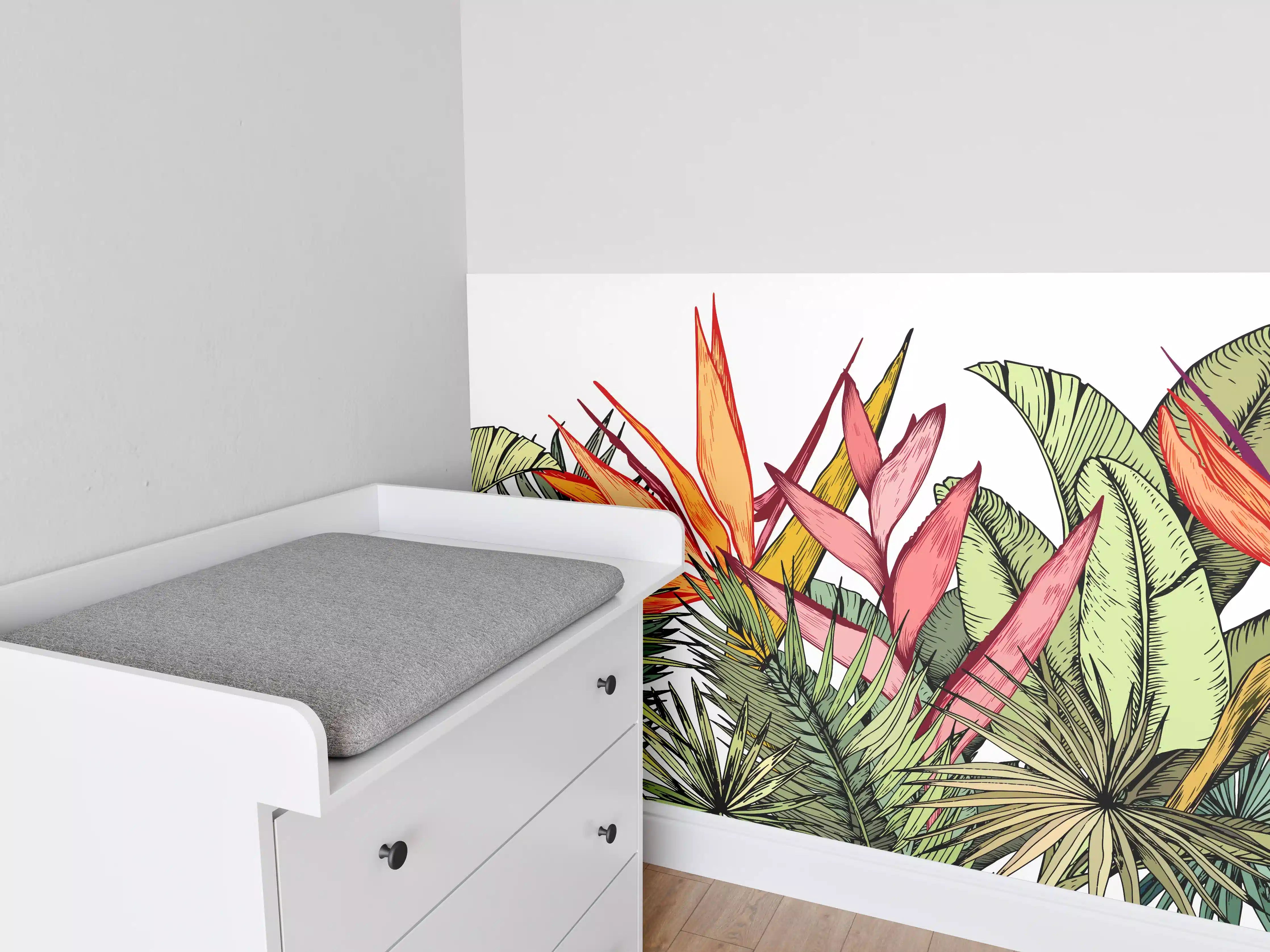 Babyzimmer Wandgestaltung - Farbenfroher Pflanzen-Print