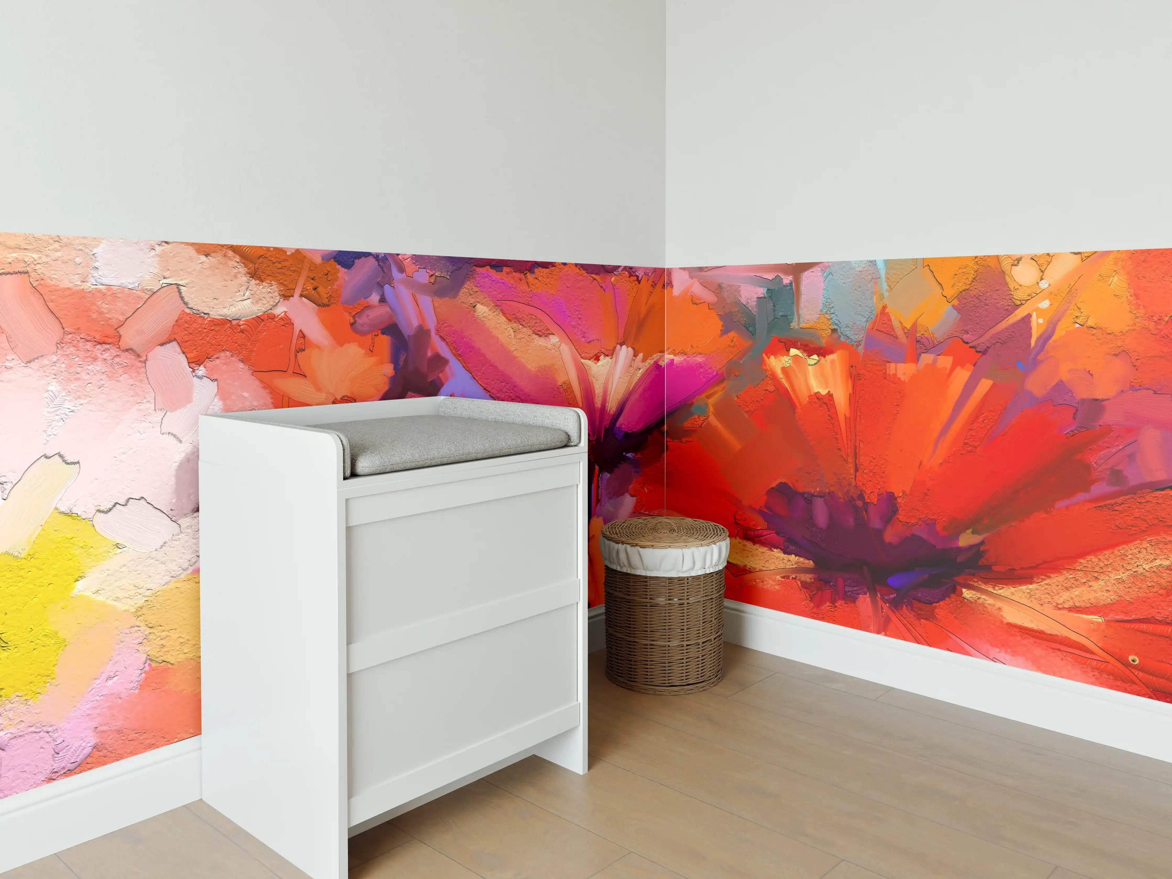 Babyzimmer Wandgestaltung - Farbenfrohes Gemälde von Frühlingsblumen
