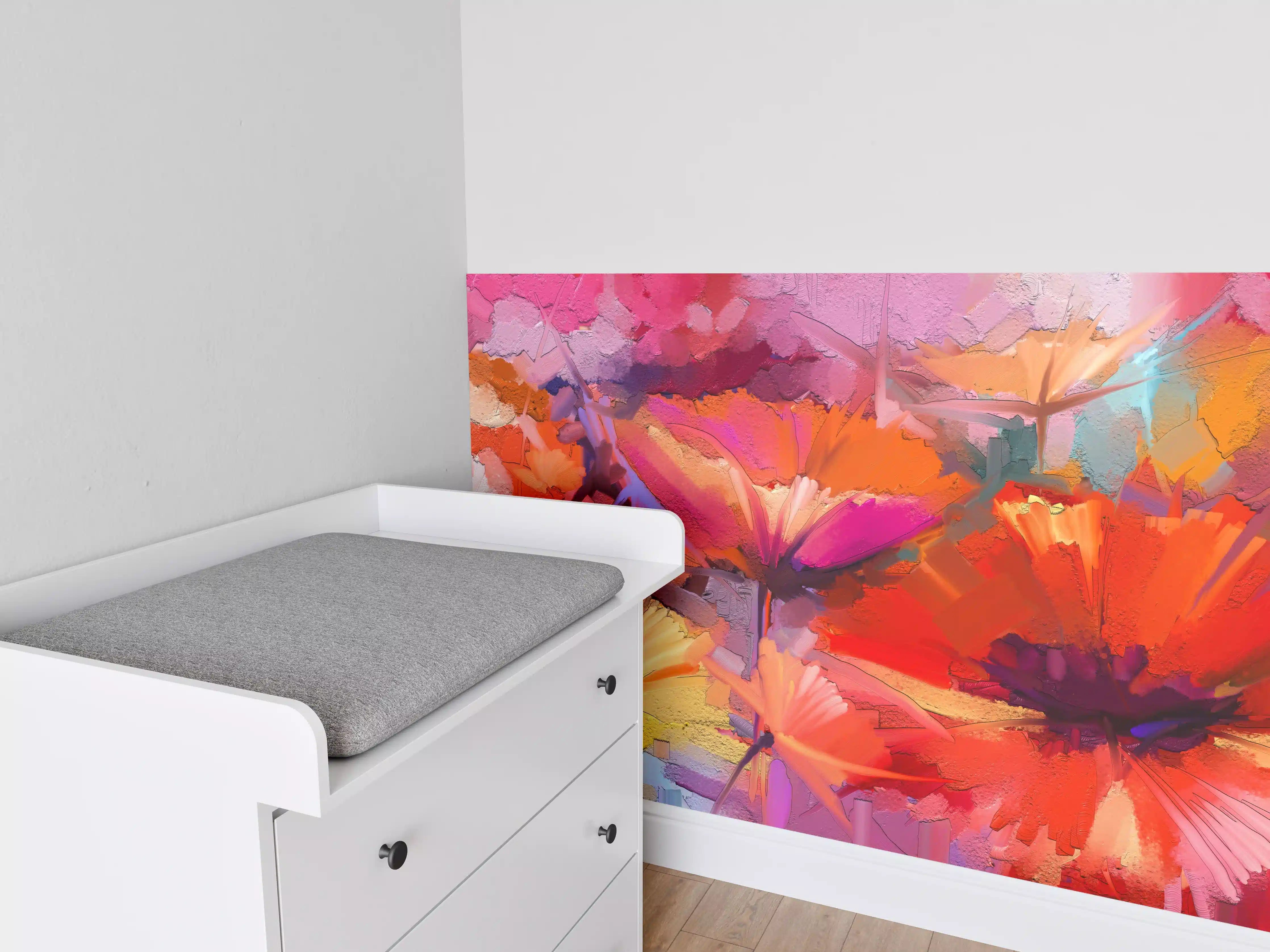 Babyzimmer Wandgestaltung - Farbenfrohes Gemälde von Frühlingsblumen