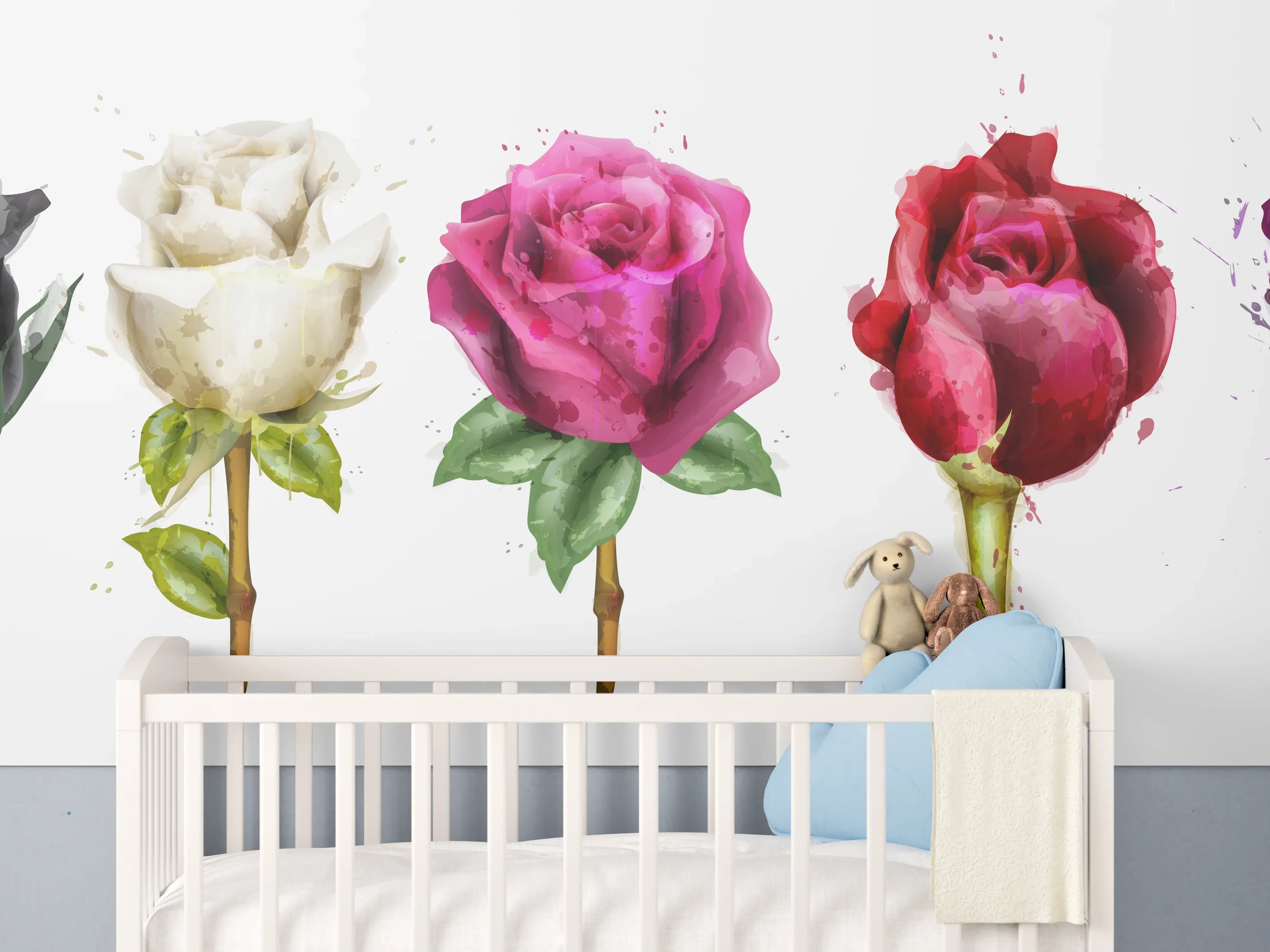 Babyzimmer Wandgestaltung - Farbenpracht Rosen Tropfen