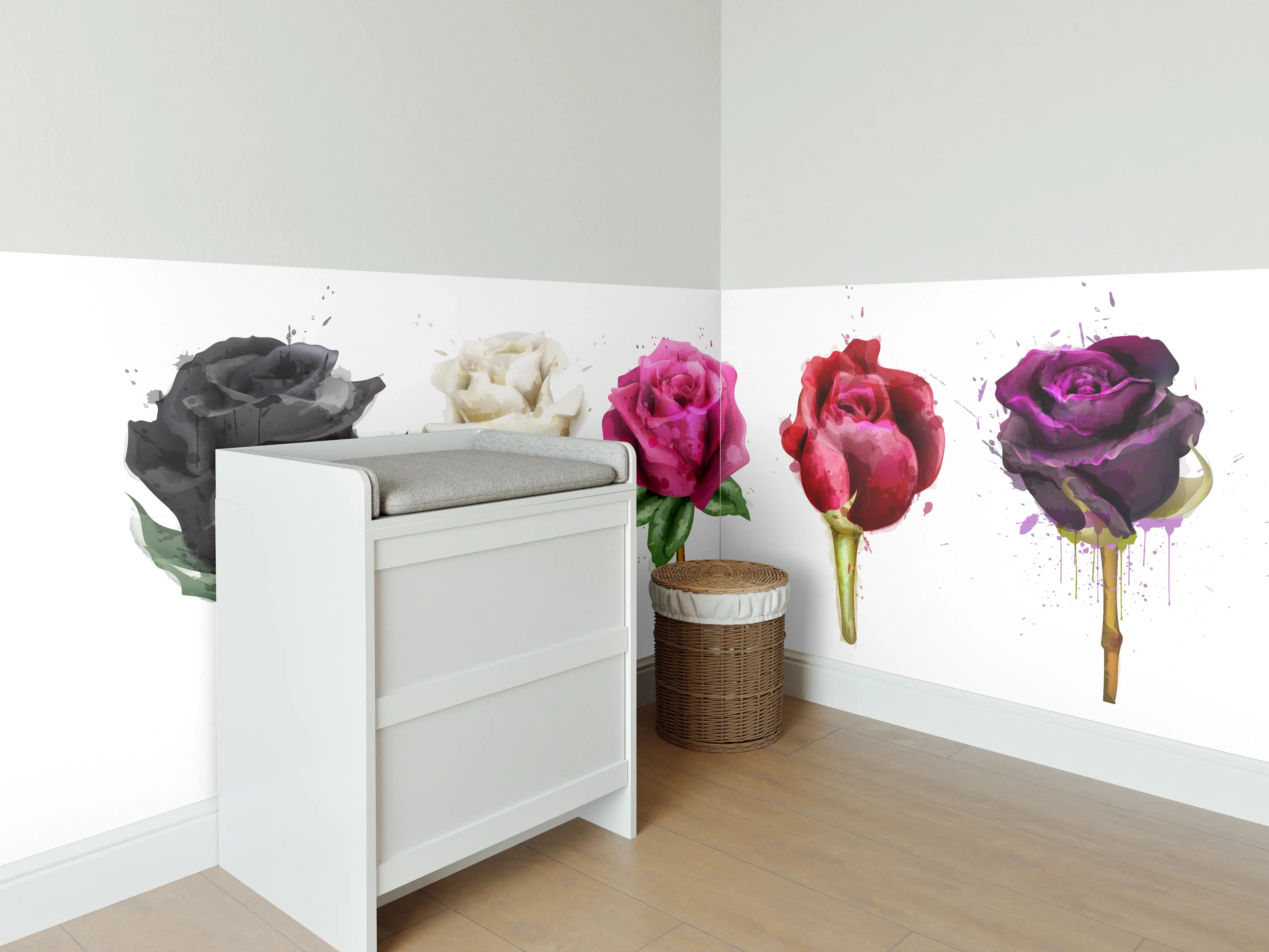 Babyzimmer Wandgestaltung - Farbenpracht Rosen Tropfen