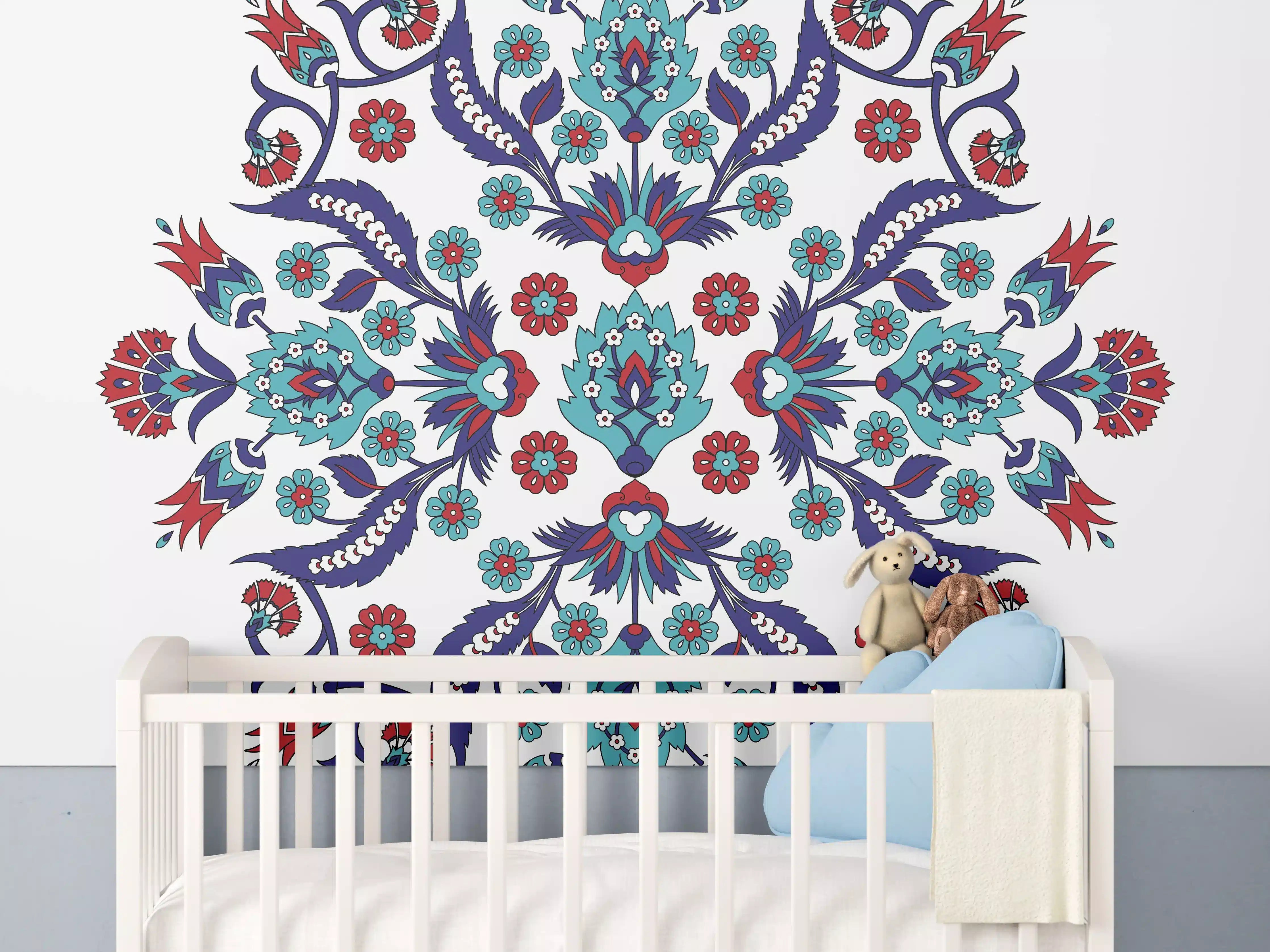 Babyzimmer Wandgestaltung - Farbenprächtiges Blumen Mandala