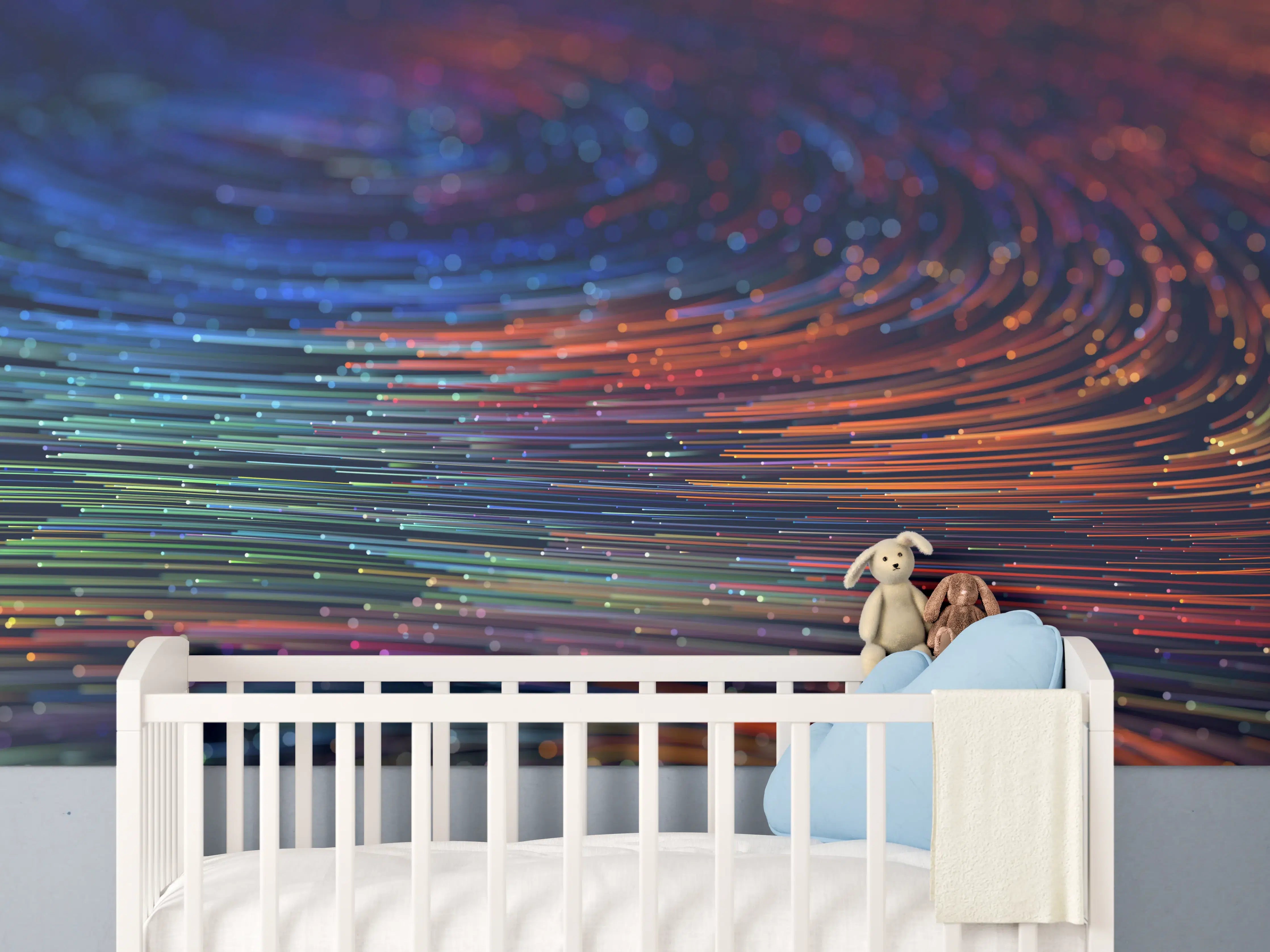 Babyzimmer Wandgestaltung - Farbige Lichtspirale in Bewegung