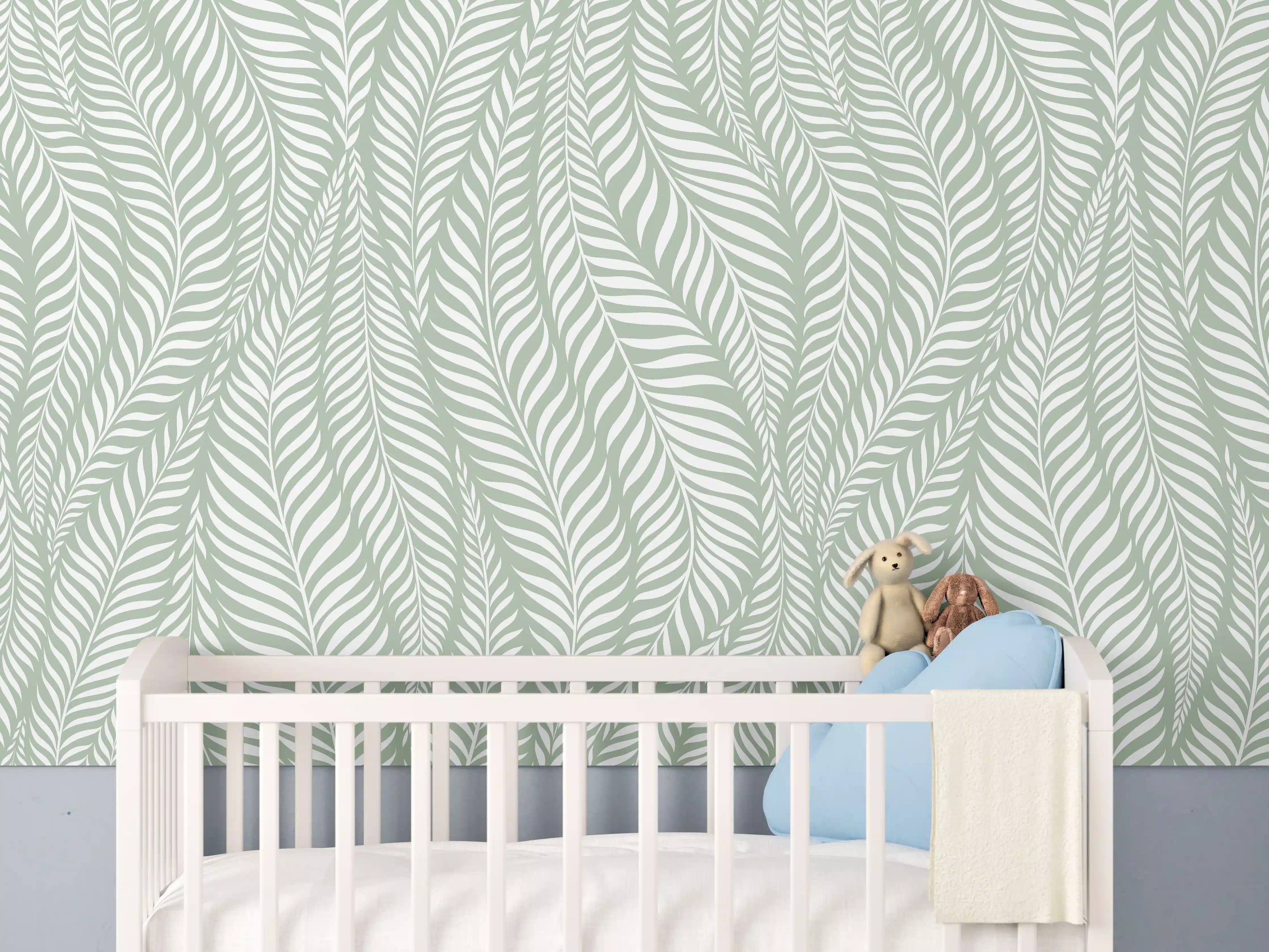 Babyzimmer Wandgestaltung - Farbige Wellen in beruhigender Salvia-Optik