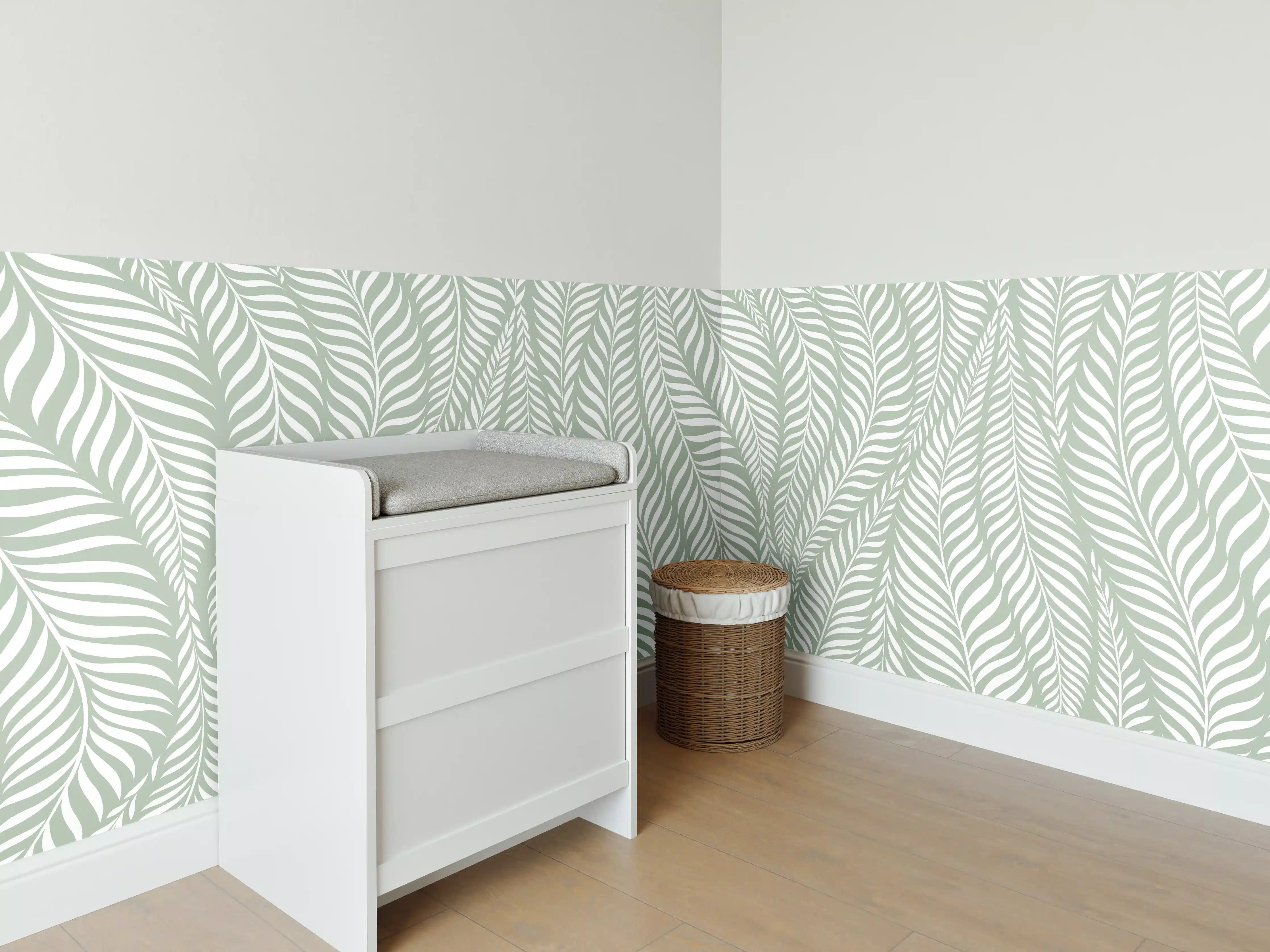 Babyzimmer Wandgestaltung - Farbige Wellen in beruhigender Salvia-Optik