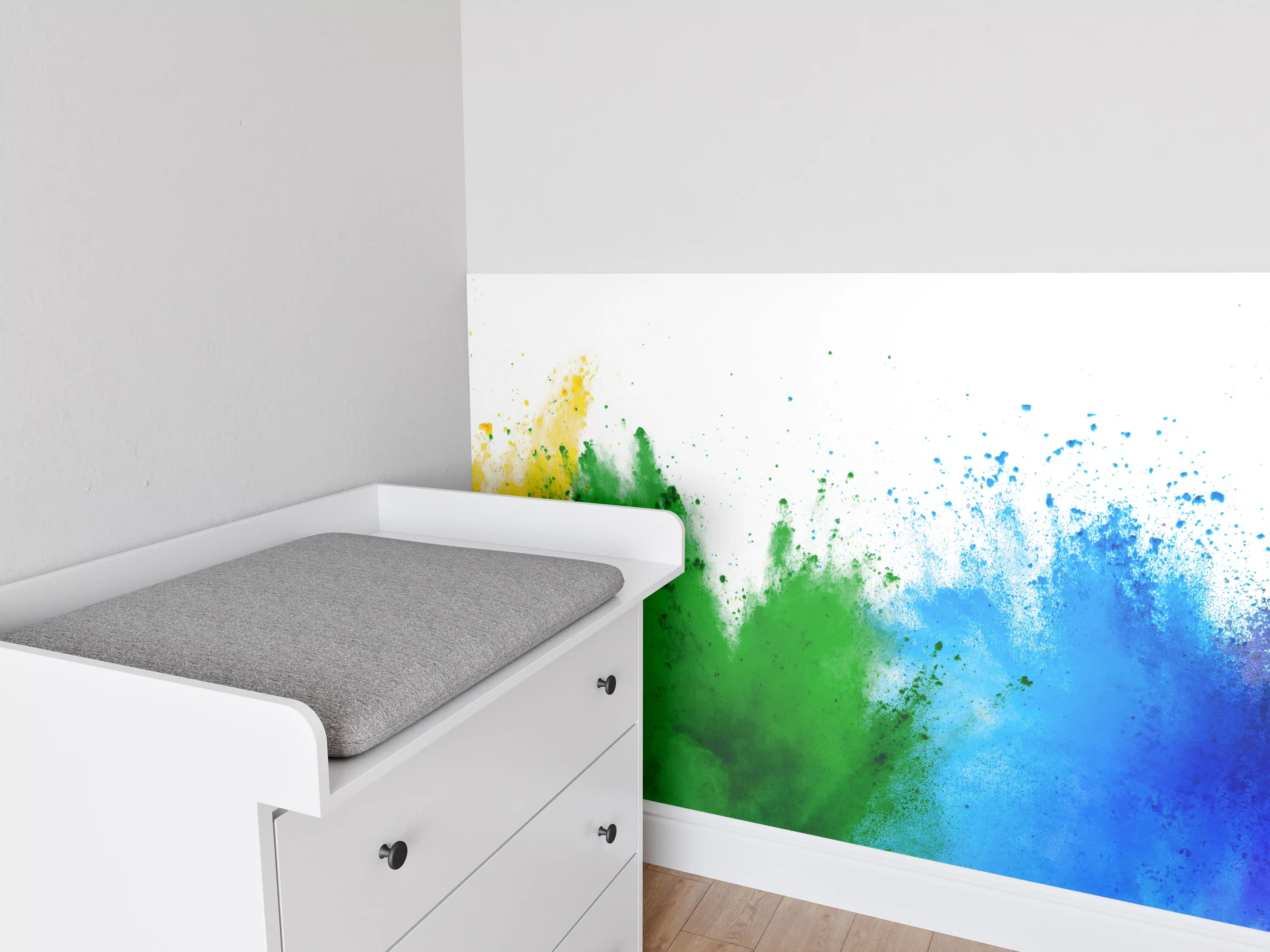 Babyzimmer Wandgestaltung - Farbspritzer in Regenbogenfarben