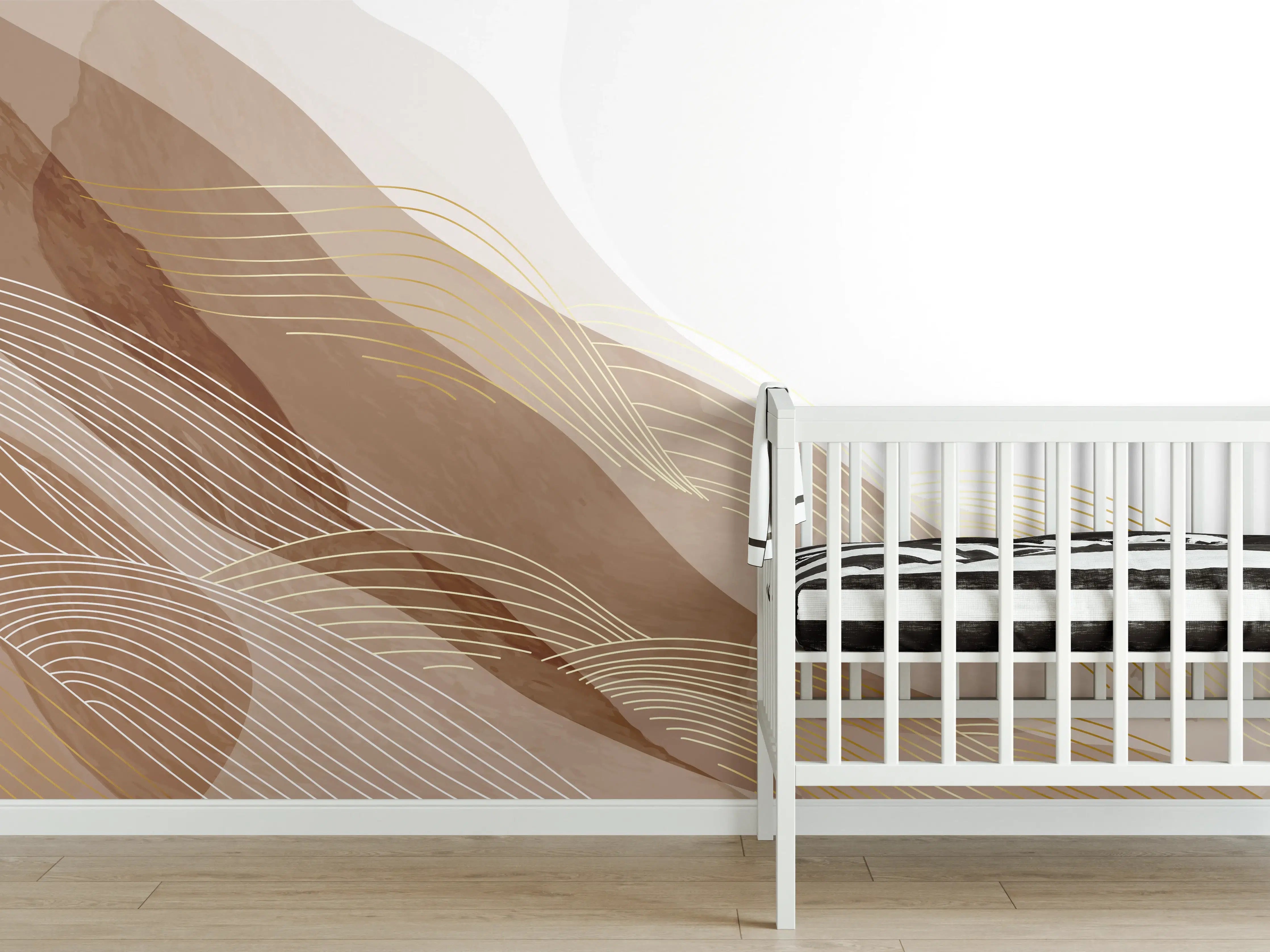 Babyzimmer Wandgestaltung - Feine Grau- und Beigetöne in abstrakter Kunst