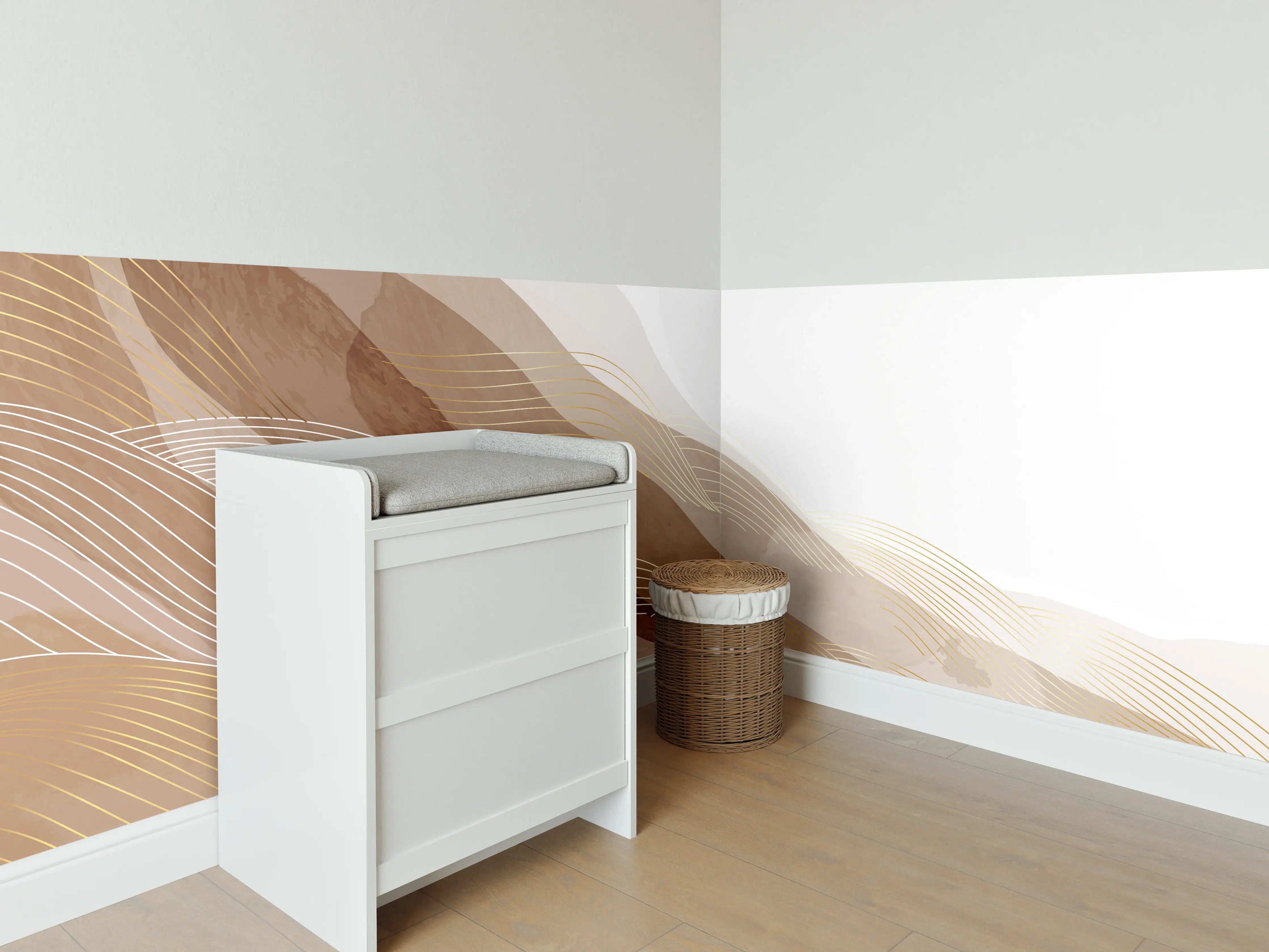 Babyzimmer Wandgestaltung - Feine Grau- und Beigetöne in abstrakter Kunst