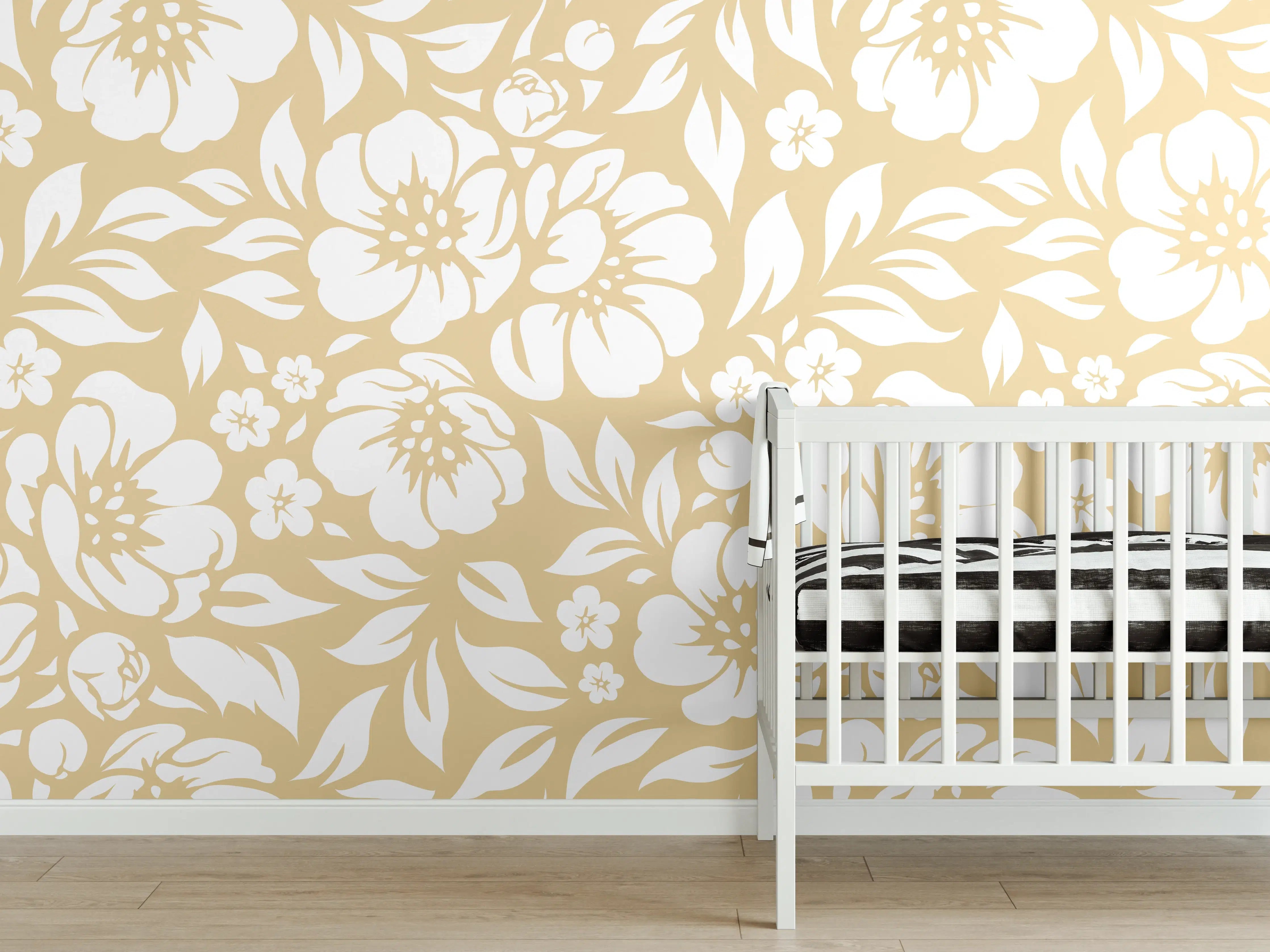 Babyzimmer Wandgestaltung - Feine floral Muster in beige