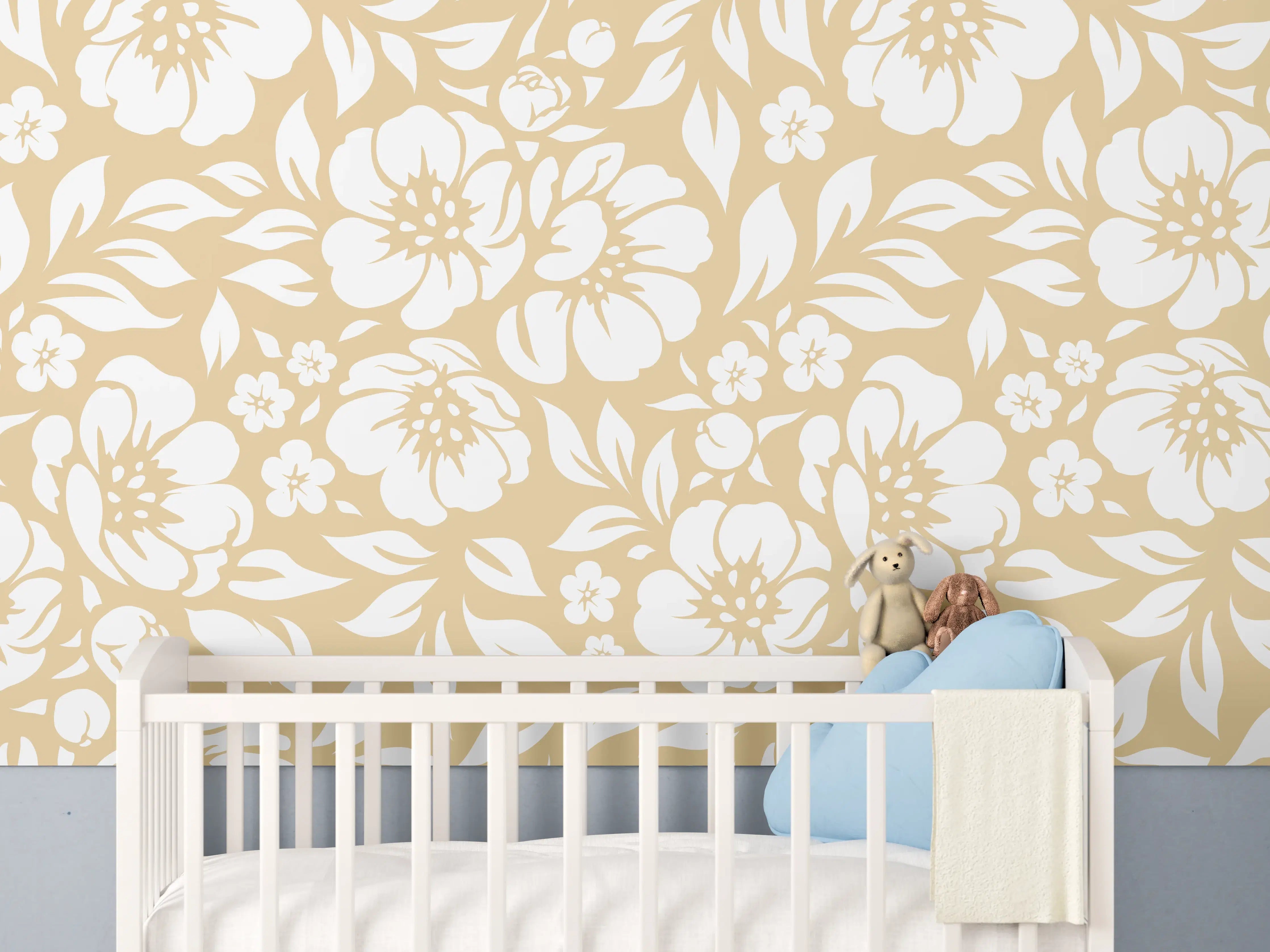 Babyzimmer Wandgestaltung - Feine floral Muster in beige