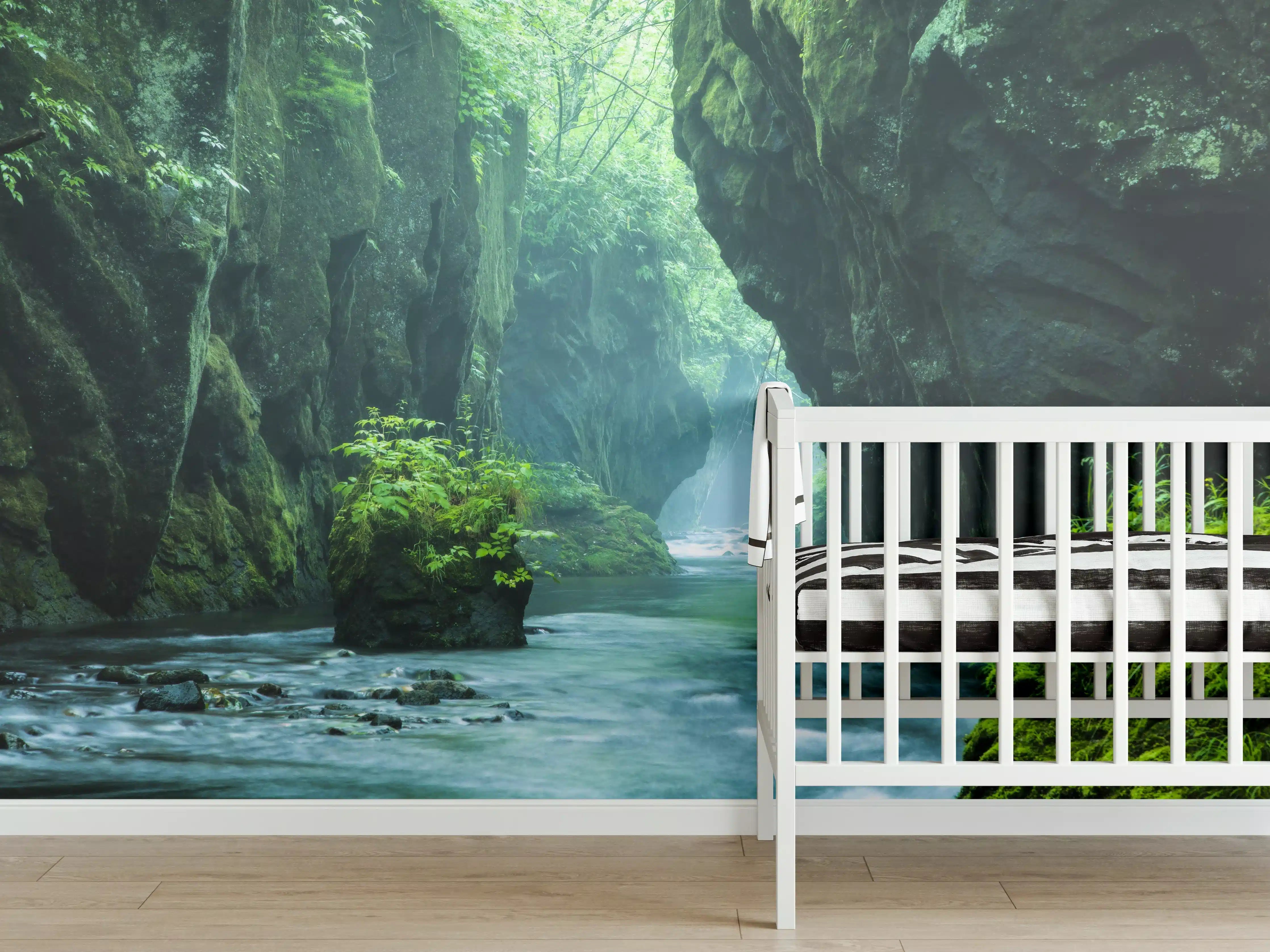Babyzimmer Wandgestaltung - Felsschlucht im Dschungel Hokkaidos